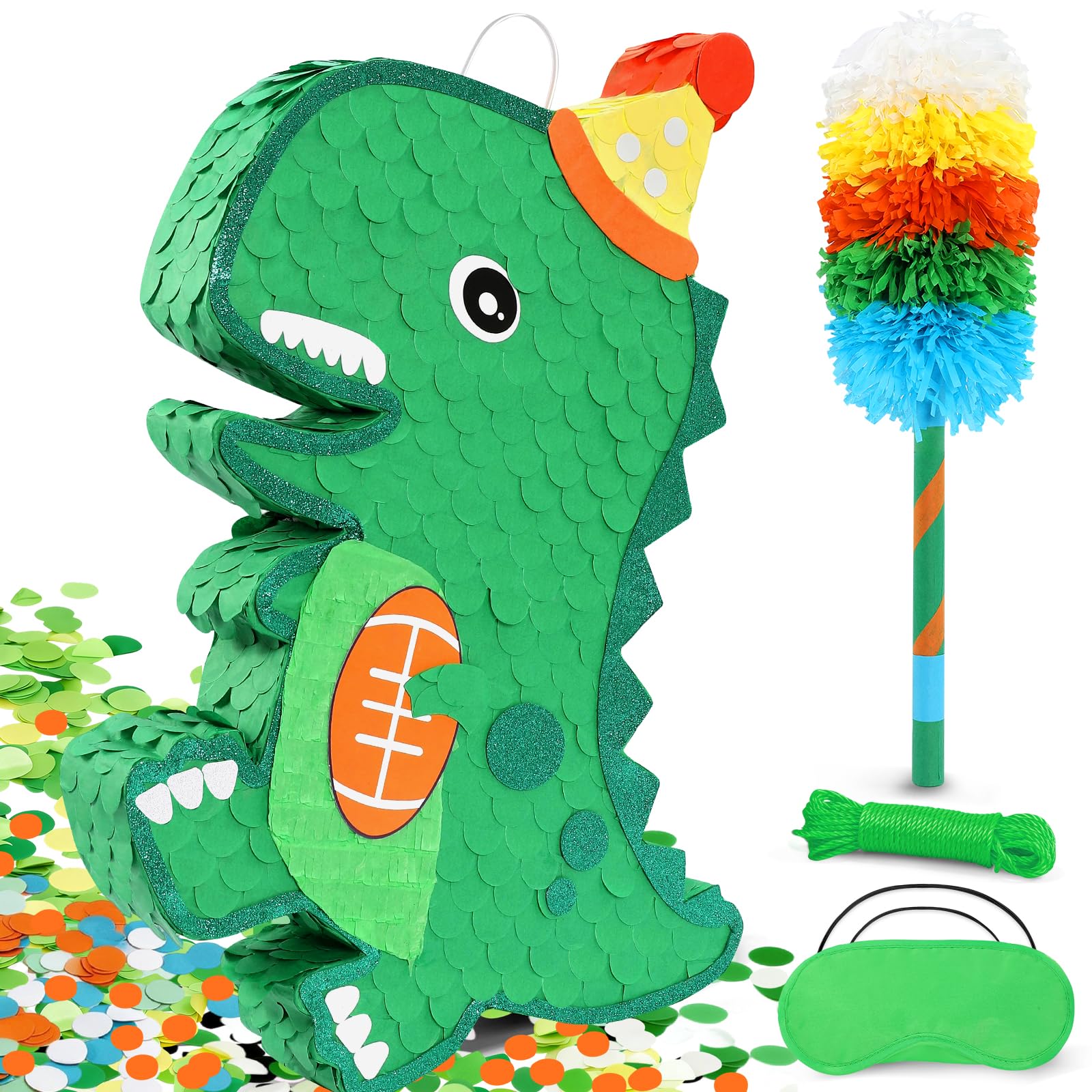 Pardecor 24" Dinosaur Piñata for Boys Birthday and Sports Party | Football-Loving T-Rex Centerpiece and Interactive Pinata Game for Dino Celebrations, Team Events and Prehistoric Adventures