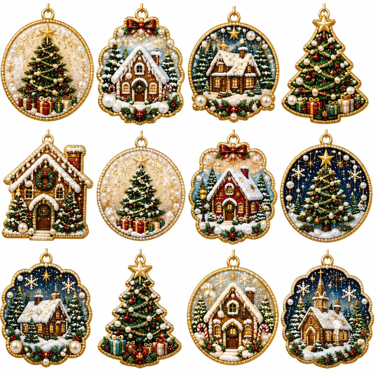 DualBlades 12pcs Diamond Art Christmas Ornaments, DIY Pearl Diamond Art Kits for Adults Hanging Pendant Style Pearl Art Kits for Adults Christmas Decor Craft (Style W)