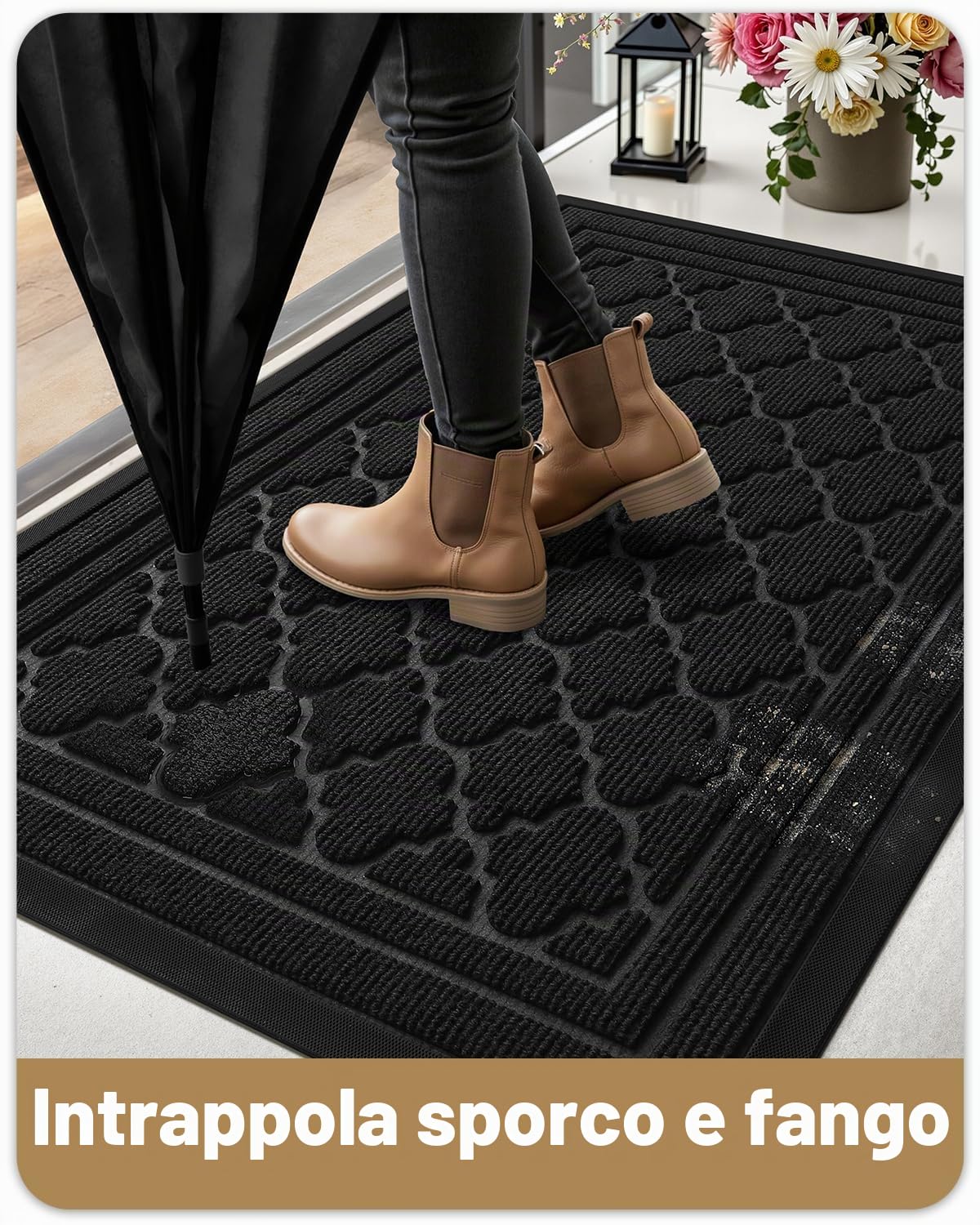 COLOR&GEOMETRY Zerbino Ingresso Impermeabile Antiscivolo, 60x90cm, Nero | Antiscivolo, Resistente, lavabile, zerbino ingresso per interno ed esterno