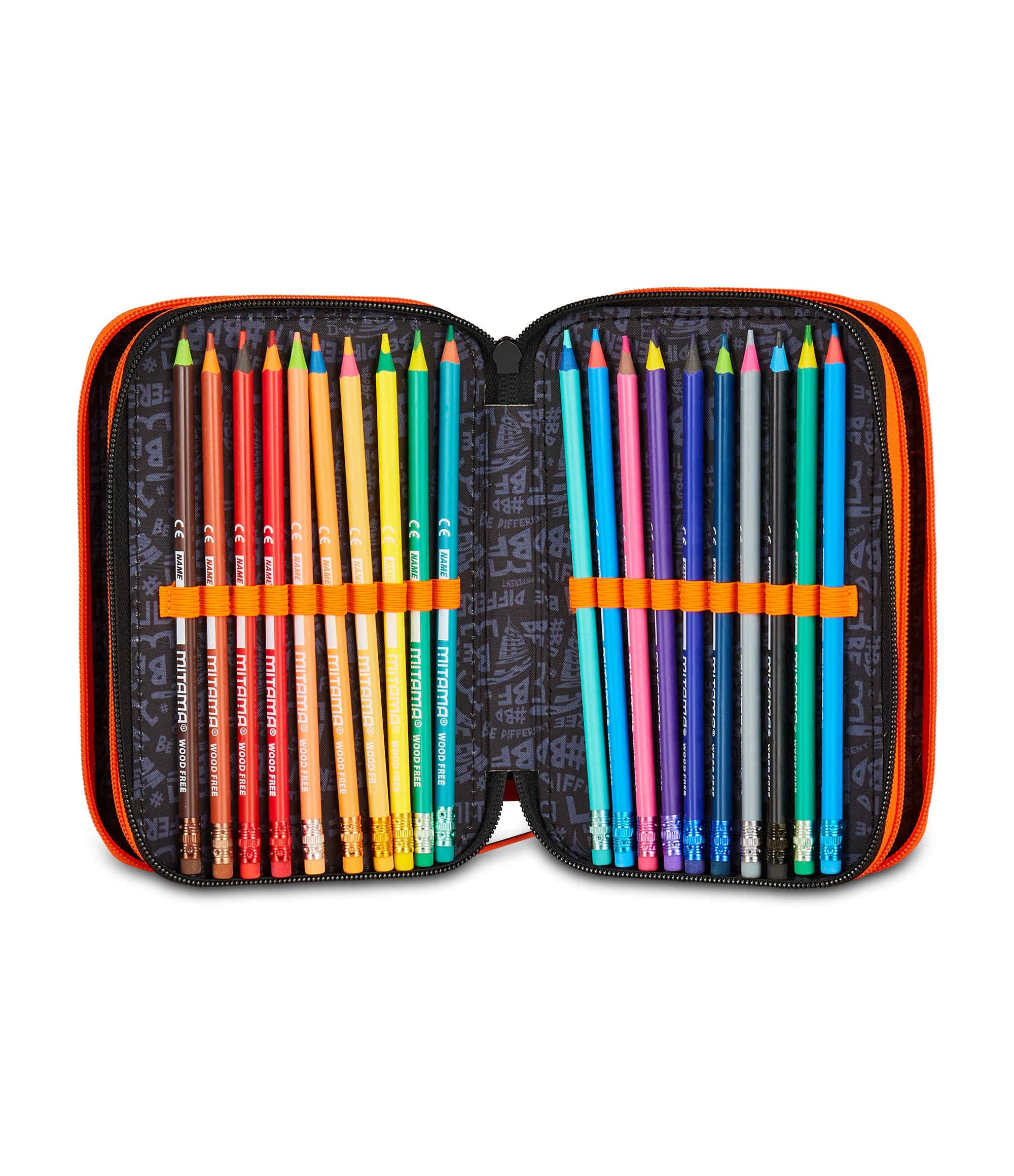 Mitama Astuccio Scuola 3 Scomparti, SUPER TRIPLO MITA PLAY, Contenuto 47 pz, Completo di Matite, Pennarelli, Portapenne Scuola Elementare Bambino