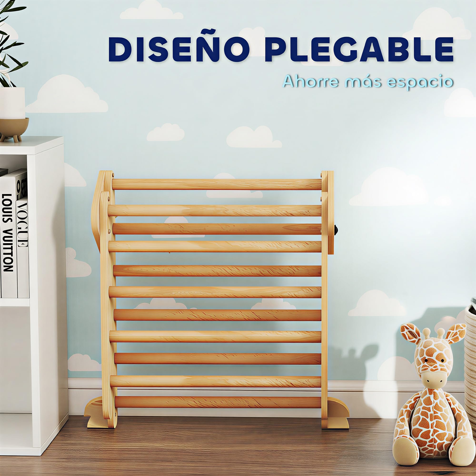 AIYAPLAY 7 en 1 Triángulo de Escalada Montessori con Arco y Rampa, Escalada para Niños de Madera Plegable, para 18-48 Meses, para Deslizarse o Escalar, 188x70 cm, Natural