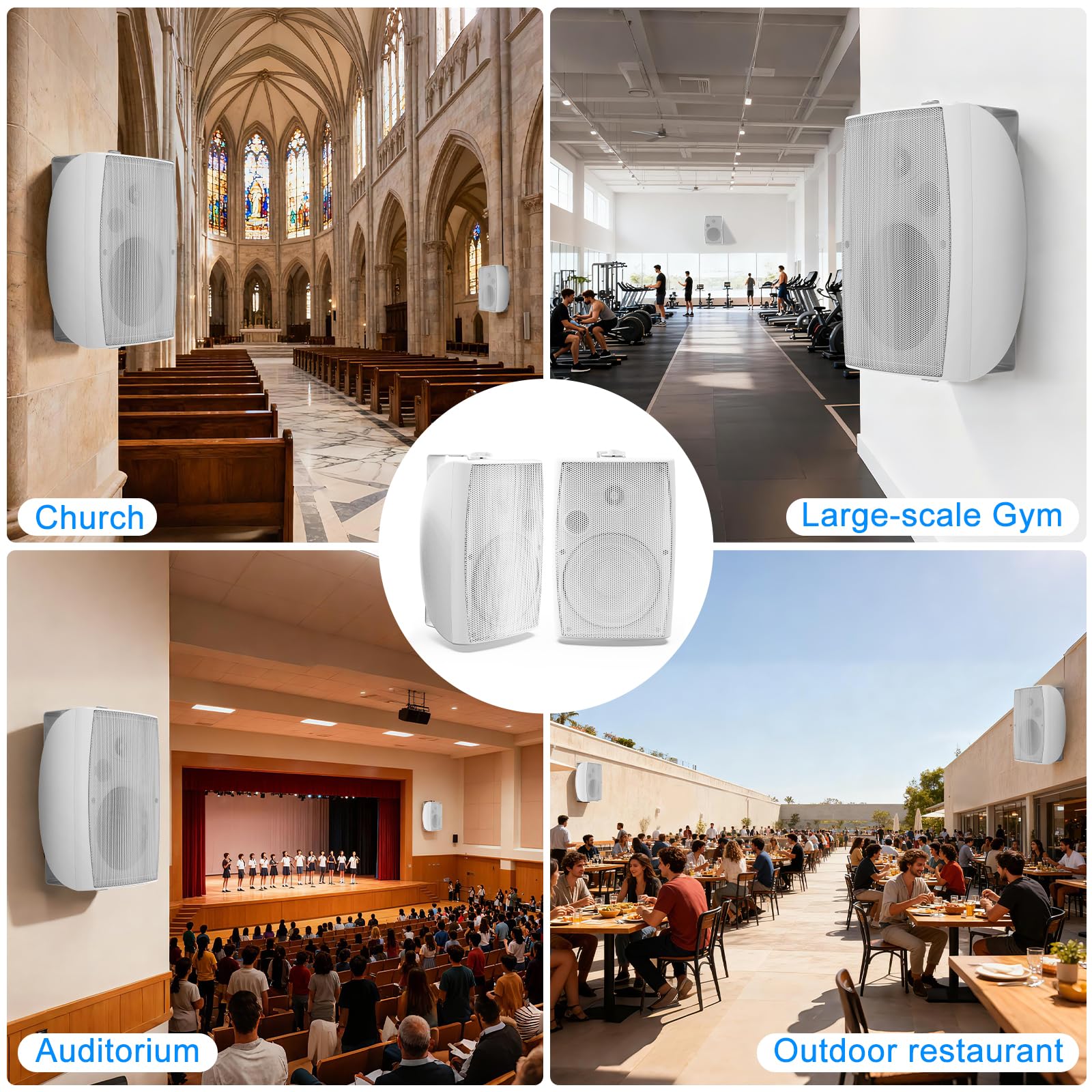 Herdio 8 Pouces 600W Haut-Parleur Bluetooth extérieur, étanche Enceintes d'extérieur, Haut-Parleur Mural résistant avec Paire TWS | Convient aux Grands espaces (Blanc)