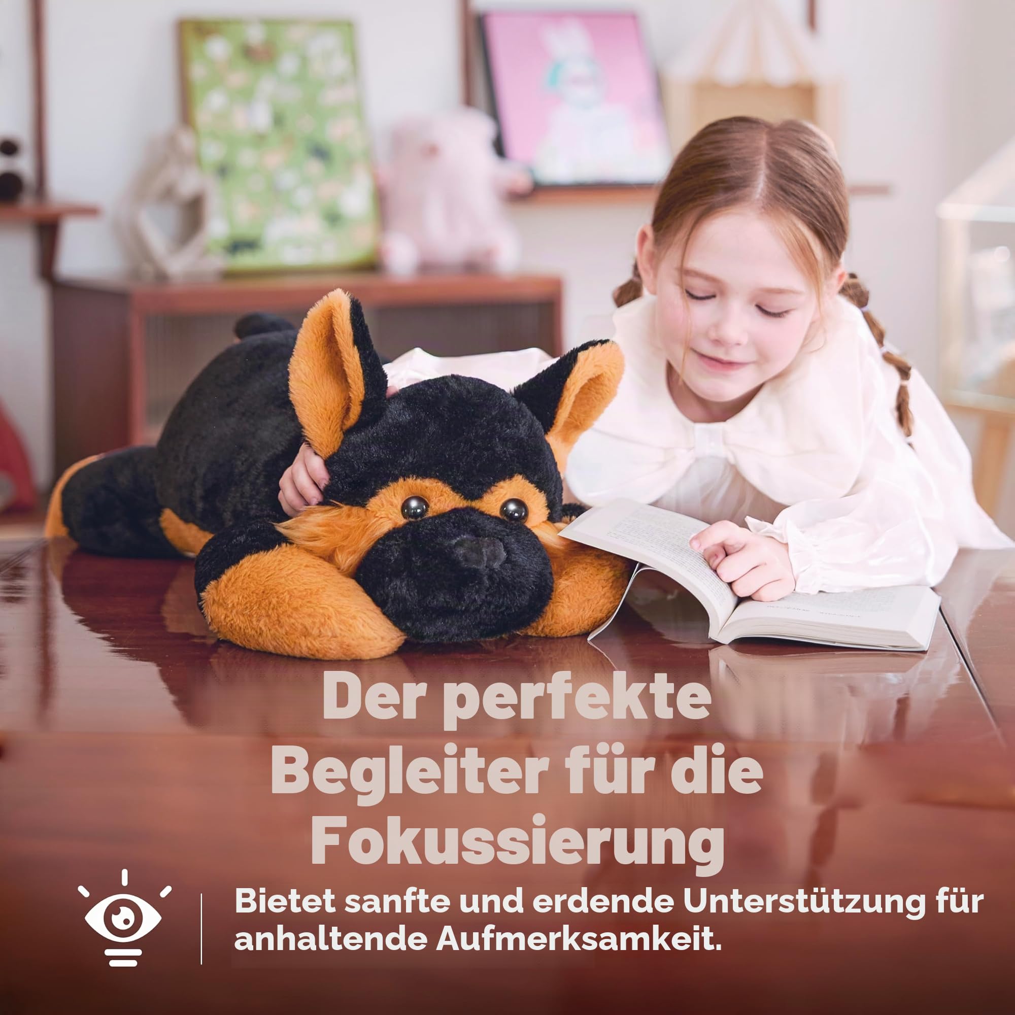 IKASA 2.27kg Gewichtetes Kuscheltier Deutscher Schäferhund,67cm Gewichtskuscheltiere Stofftier Plüschtier für Erwachsene