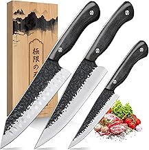 Purple Dragon Chef's Knife Set 3-Piece Professional Knife Set Kitchen Knife Set with Ergonomic Handle High Quality Carbon Steel Includes Kitchen Knife, Santoku Knife and Paring Knife.