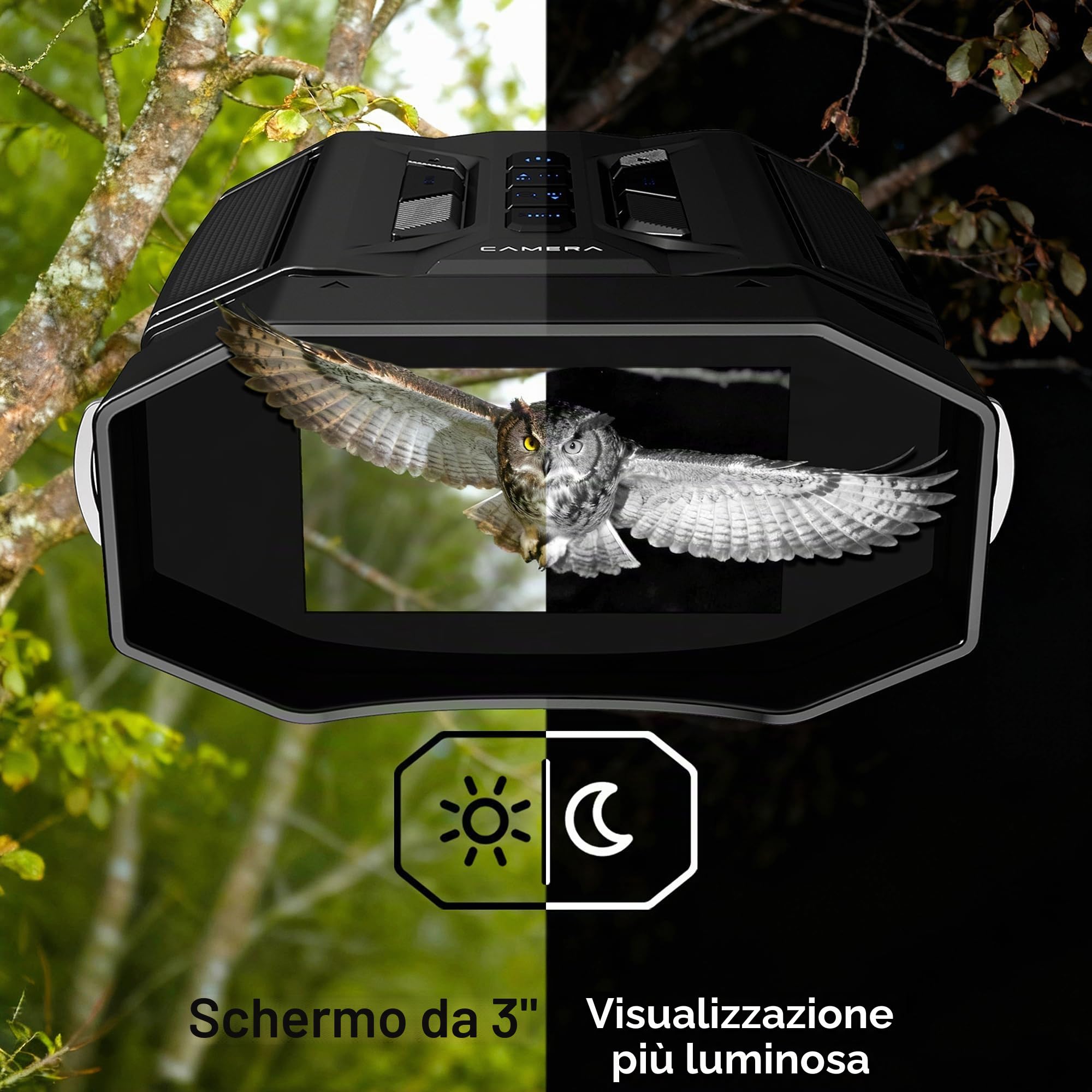Visore Notturno con Scheda 32GB, Binocolo Visione Notturna Zoom 8X, Schermo 3.0'', Video Binocolo Interattivo Batteria 4000mAh, IR 7 Livelli, Regalo Uomo & Papà