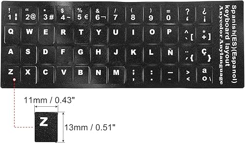 Miniatura 2 de PATIKIL Calcomanías de diseño de teclado español, paquete de 4 fundas de repuesto universales para computadora de escritorio portátil, fondo negro