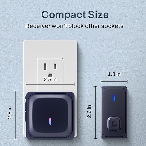 Miniatura 5 de BN-LINK Timbre inalámbrico con 2 receptores, IP55 resistente al agua de 1000 pies con 58 campanas y flash LED de volumen ajustable, campana de