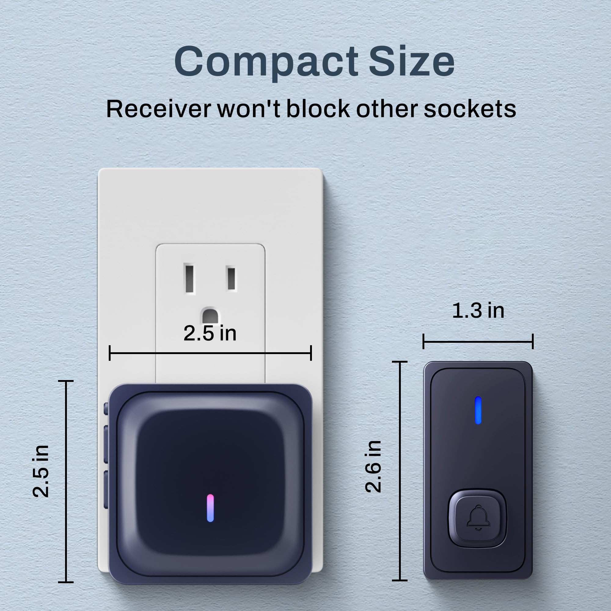 BN-LINK Timbre inalámbrico para el hogar con 2 receptores, mini timbre para garaje, botón de timbre montado en la pared para apartamento, dormitorio, aula, habitación de los niños (negro)