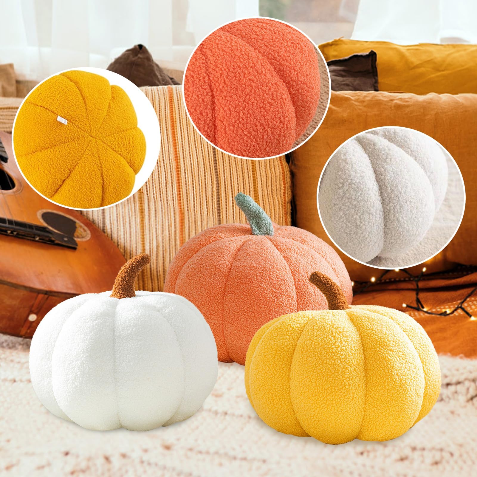 Lot De 2 Decoration Automne Coussin Citrouille Peluche, 30cm