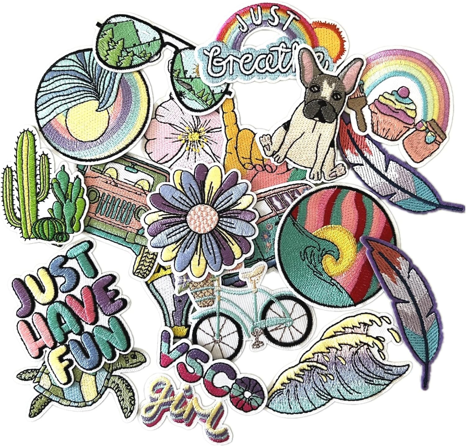 Embroidered Iron on Patches, 18 Pcs Vacation Summer Cute Sew On Applique Patches for Clothing, Beach Patch for Clothing Sew On Set, Iron on Patches for Jeans Hats Bags Arts Crafts