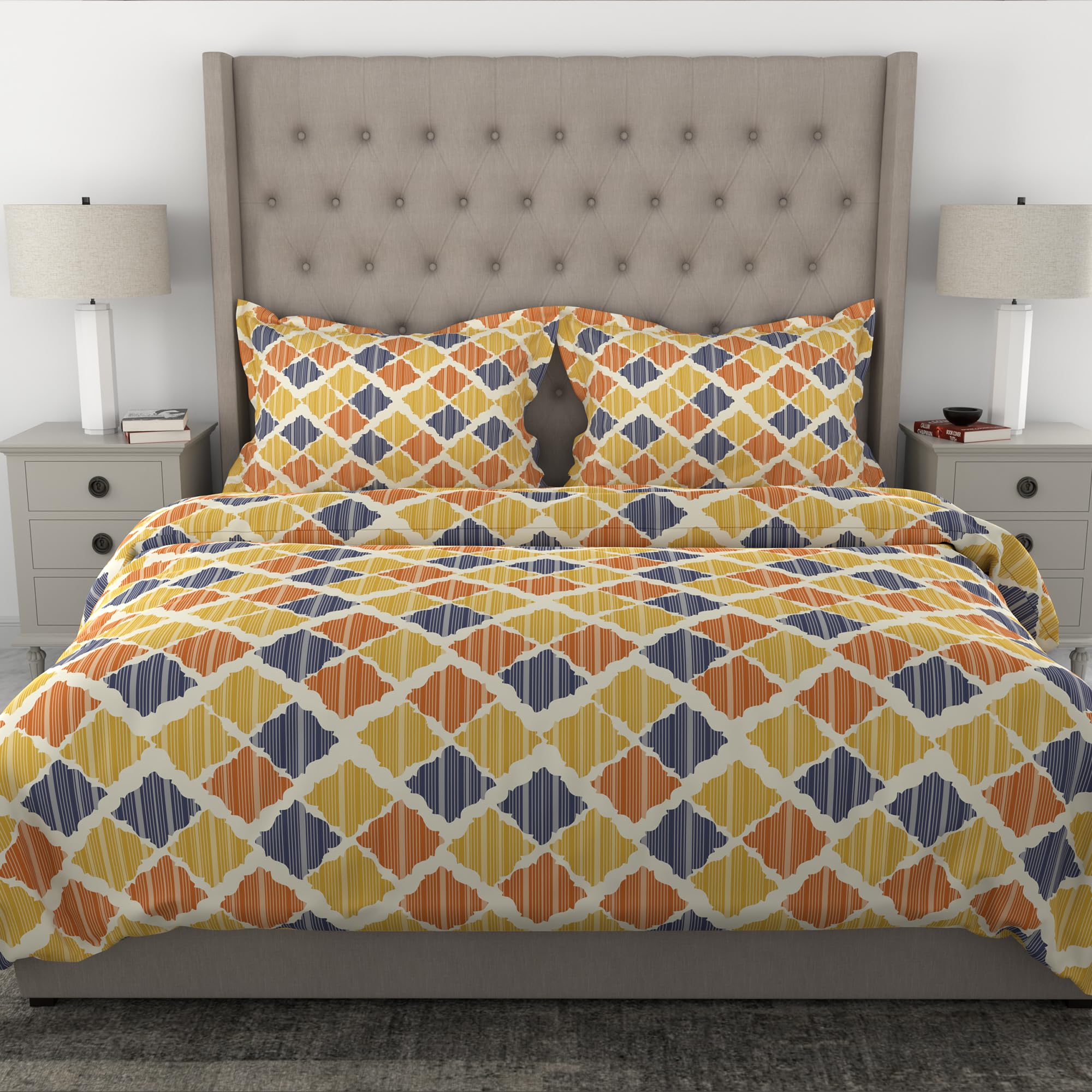 myTRIDENT Glaced Cotton Microfiber Bedsheet for Double Bed, Printed Queen Size Bedsheet Set with 2 Pillow Covers - Dreamy