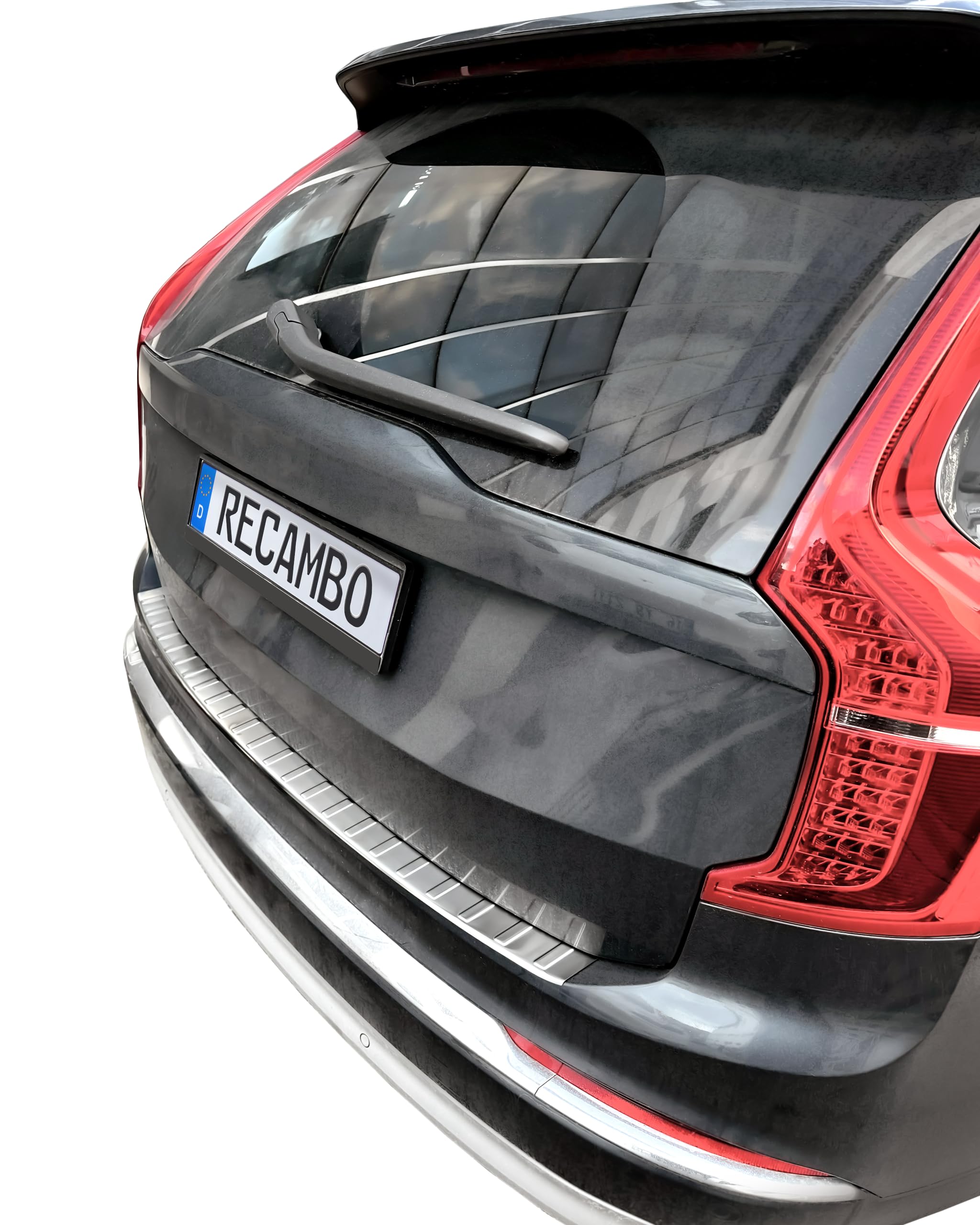 RECAMBO Ladekantenschutz Edelstahl kompatibel für Volvo XC90 II | BJ ab 2015 - matt gebürstet mit Textur - Styling und Schutz für die Stoßstange