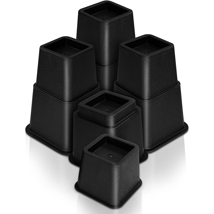 Utopia Bedding 8 piedistalli regolabili (4 alti, 4 corti) - Rialzi poco ingombranti per letto, tavolo e divano (8-20 cm) (nero)