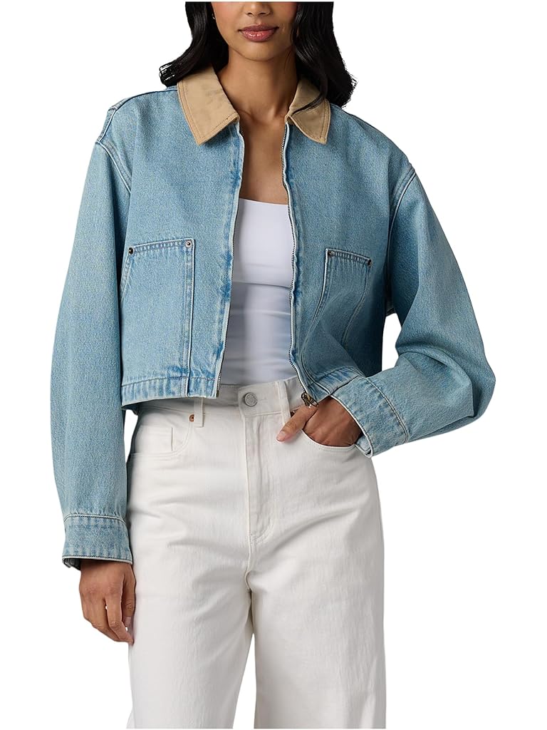 Blue Blank NYC Coffee Run Denim Cropped Jacket in Blue