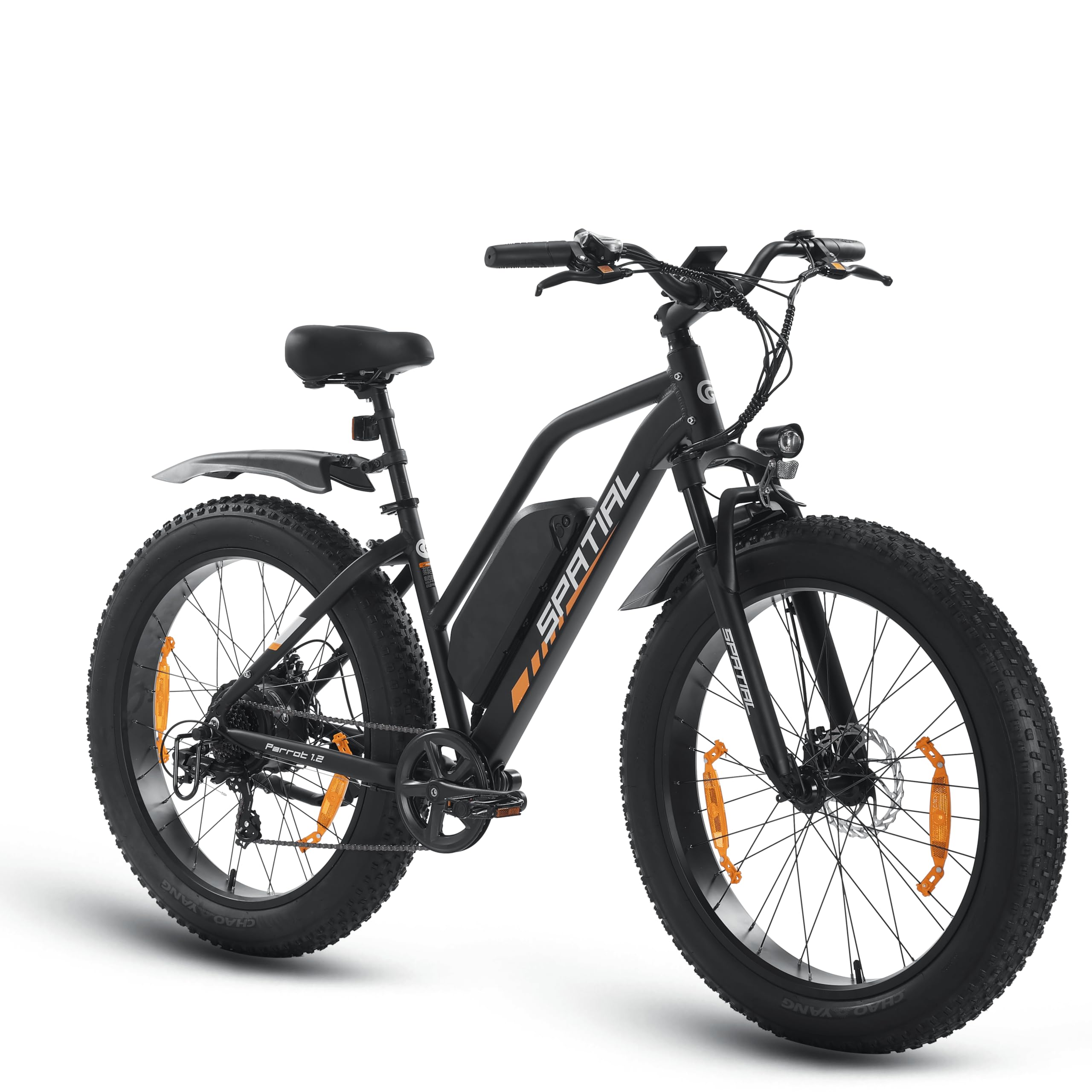 SPATIAL Vélo électrique Fat Tire de 66 cm, moteur 250 W, batterie 48 V 13 Ah 624 Wh, couple de 80 Nm, assistance au pédalage à 5 niveaux, vélo électrique de montagne à 7 vitesses pour adultes