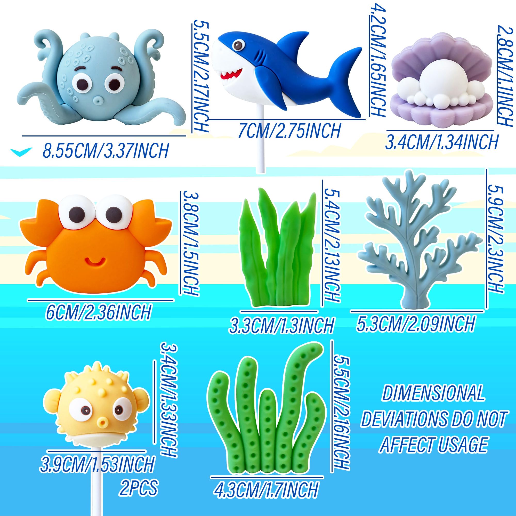 Under the Sea Ocean Birthday Cake Decorations Sea Ocean Party Favor Supplies for Sea Ocean Theme Baby Shower Birthday Party - Image 2