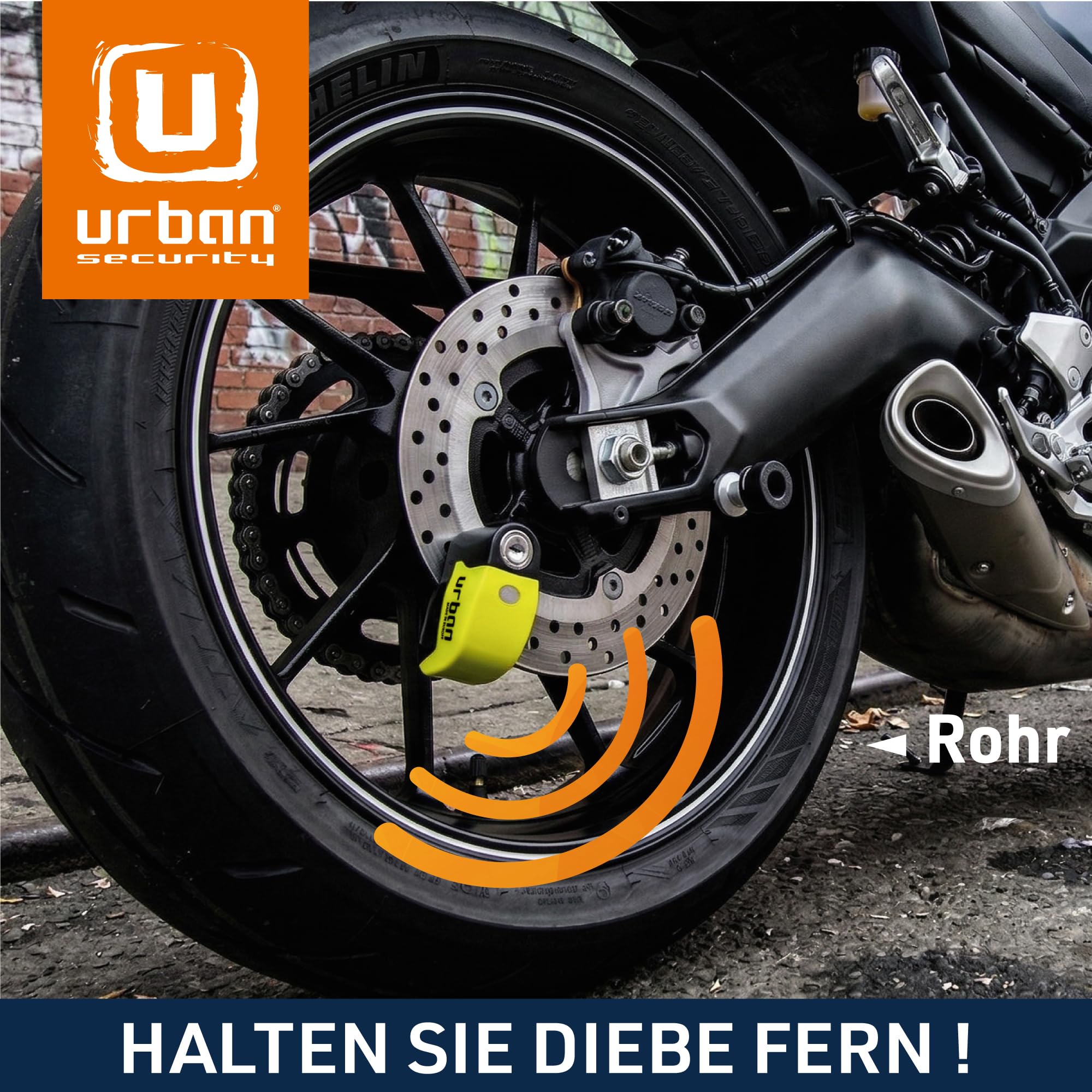 URBAN UR6 Bremsscheibenschloss mit Intelligentem Alarm | Effektiver | Hi-Tech, 120dB, LED, Warnfunktion A+ Empfindlichkeit, Langlebige CR2 Batterie, Wasserdicht, Motorrad Schloss Fahrradschloss, 6mm