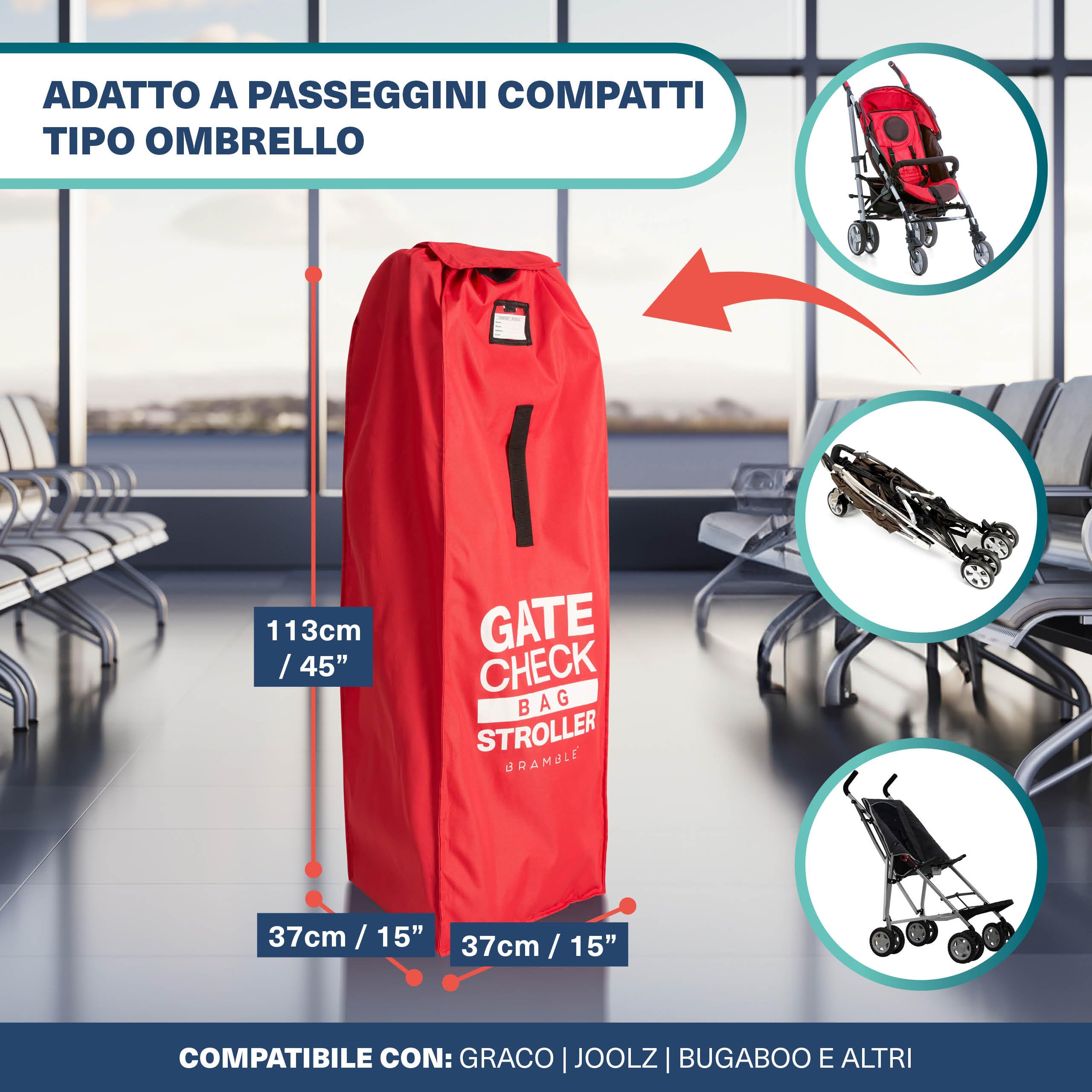 Bramble - Borsa Passeggino Viaggio per Aereo (Rosso, Misura Piccola) - Sacca Porta/Custodia 113 x 37 cm