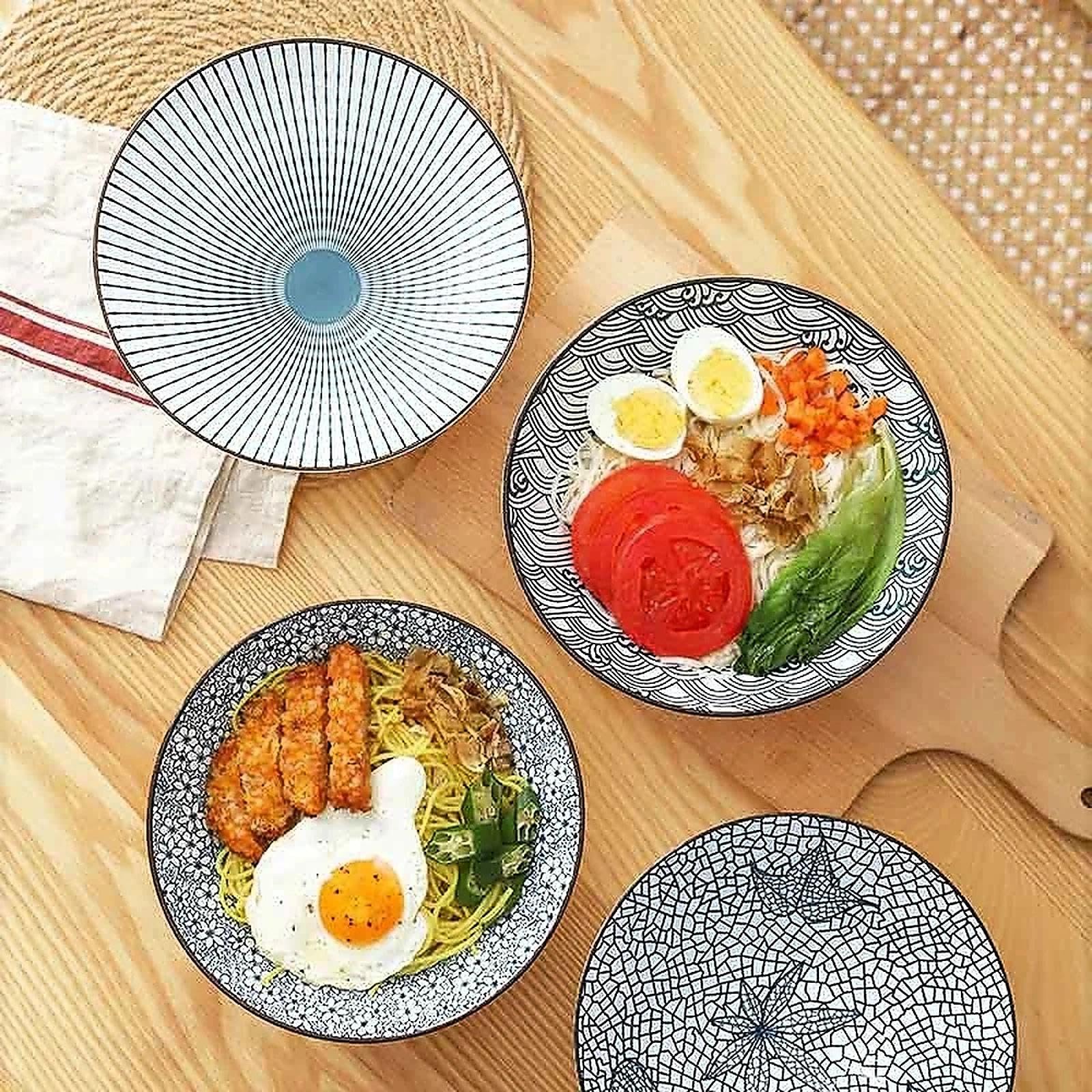 Japońska miska do ramenu, zestaw ceramicznych misek do zupy, ryżu, pho, makaronu lub płatków śniadaniowych, nadaje się do kuchenki mikrofalowej i zmywarki, 20 cm porcelanowa zastawa obiadowa, zestaw