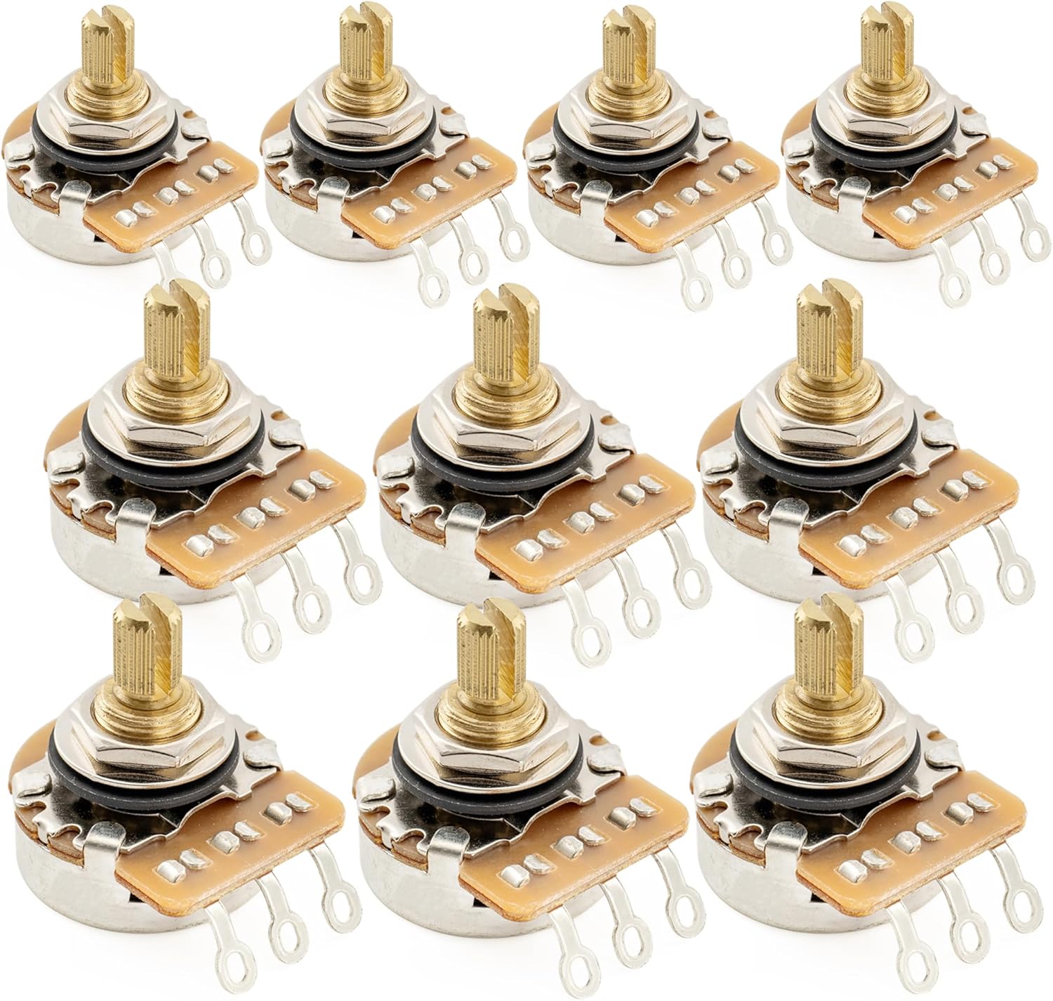 Musiclily Pro HD B1M Pots Brass Short Split Shaft 1/4 Inch Linear Taper Potentiometers for Electric Guitar Bass (Set of 10)