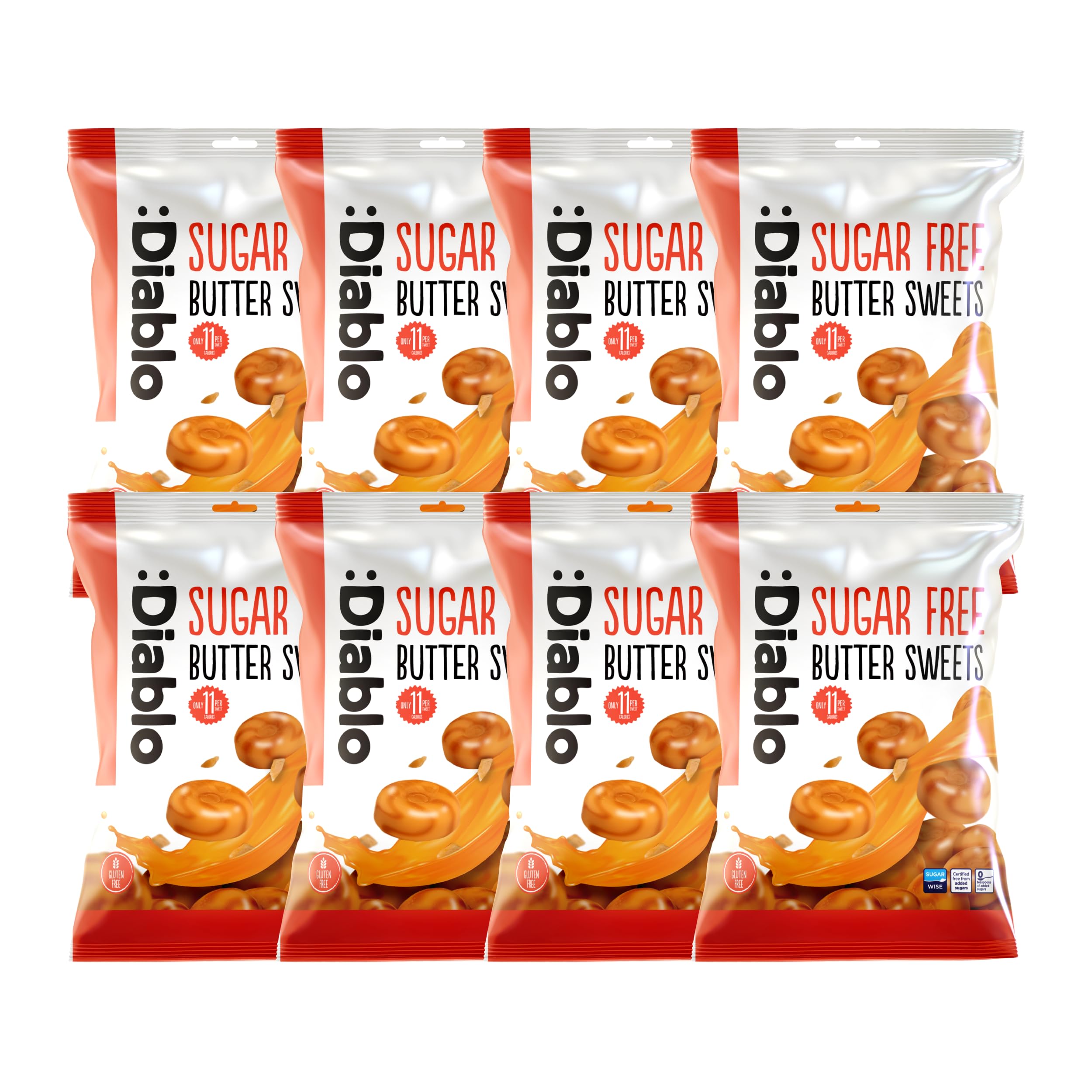 Diablo Sugar Free Butter Sweets Candy | Low Calorie | Diabetic Friendly | Gift Box, Birthday, Mother's Day, Father's Day | 75g (Pack Of 8)