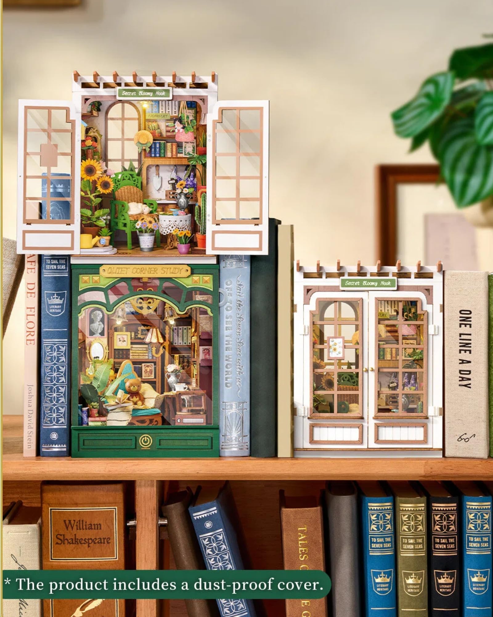 Rolife Book Nook DIY Maquette en Bois Adulte avec Lumières Monde Floral Secret Puzzle 3D Miniature Maison à Construire Serre-Livres Diorama Décoration Livre Bibliothèque Salon