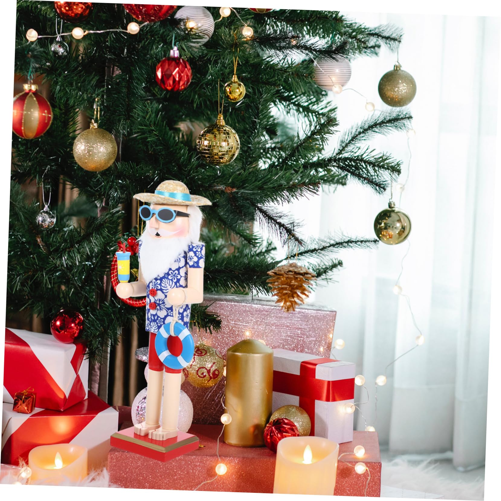 Zerodeko Schiaccianoci in Legno Stile Hawaiano Statua di Schiaccianoci Decorazione Natalizia Ornamento da Tavolo per Feste di Natale