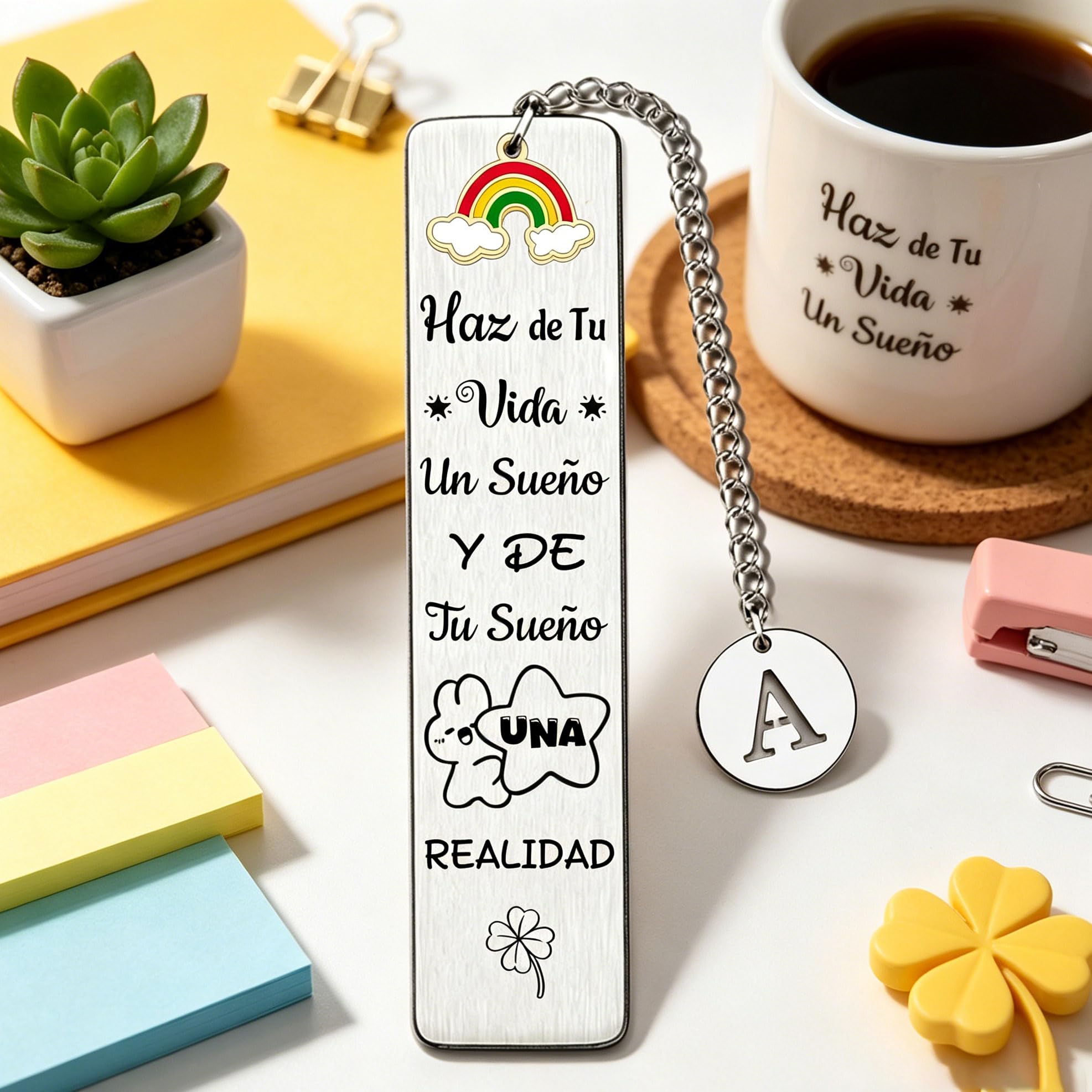 Marcadores de Libros con Inicial del Nombre 26 letras Regalo Sobrina Amigo Hijo Hija Graduación Inspirador (A)