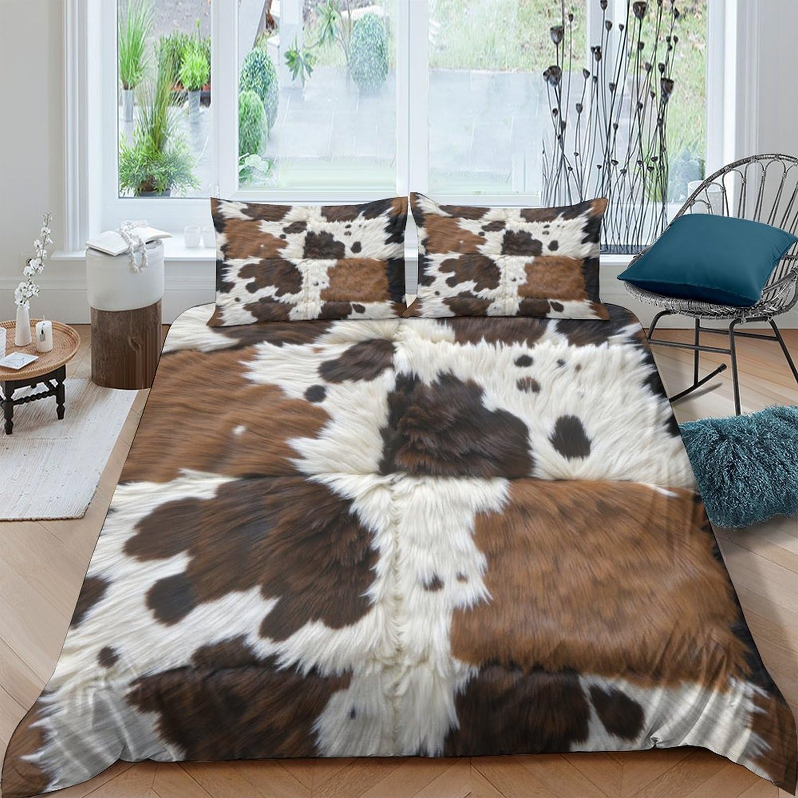 Ctjqhvkz Style-9 3D Printed Brown Cowhide Pattern Fitted Sheet Microfiber Breathable Black White Patchwork Mattress Cover Bedroom Decor Single（135X200cm）