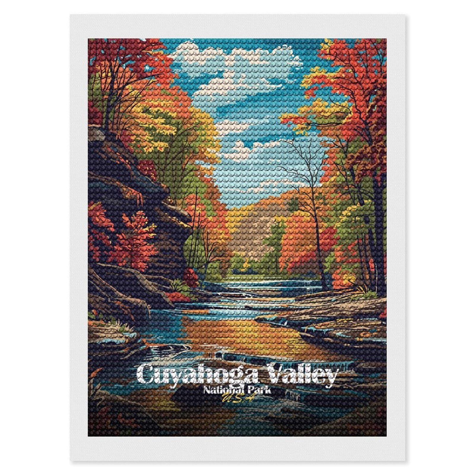 Junmoney Cuyahoga Valley National Park Illustration DIY Diamond Art Canvas Kit 12"x16", Complete Accessories, Creative Leisure Activity, Home Wall Decor, Gift Idea