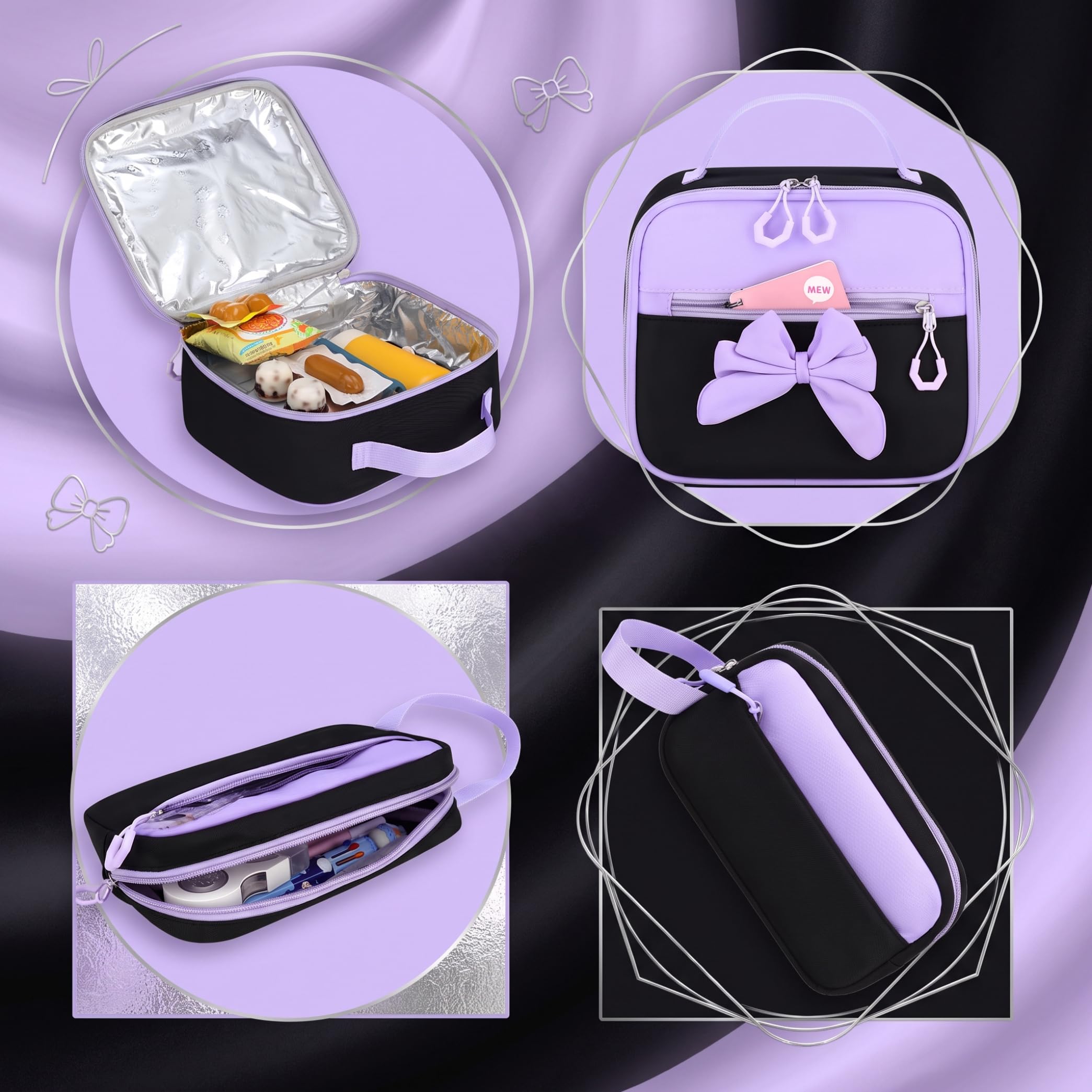 Zaino lavanda per ragazze Set Zaino viola di capacità per la scuola