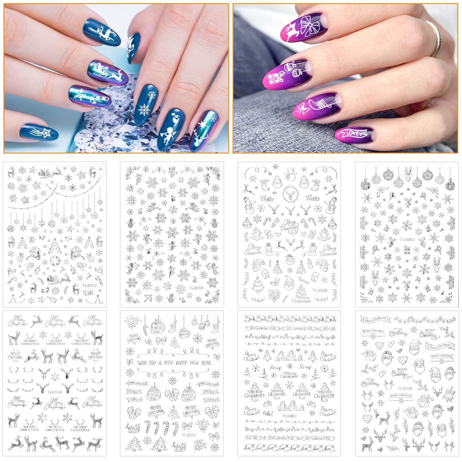 16 Blatt Weihnachtliche Nagelsticker (Schneeflocken, Gold) – Mit Pinzette Für DIY Nageldesign