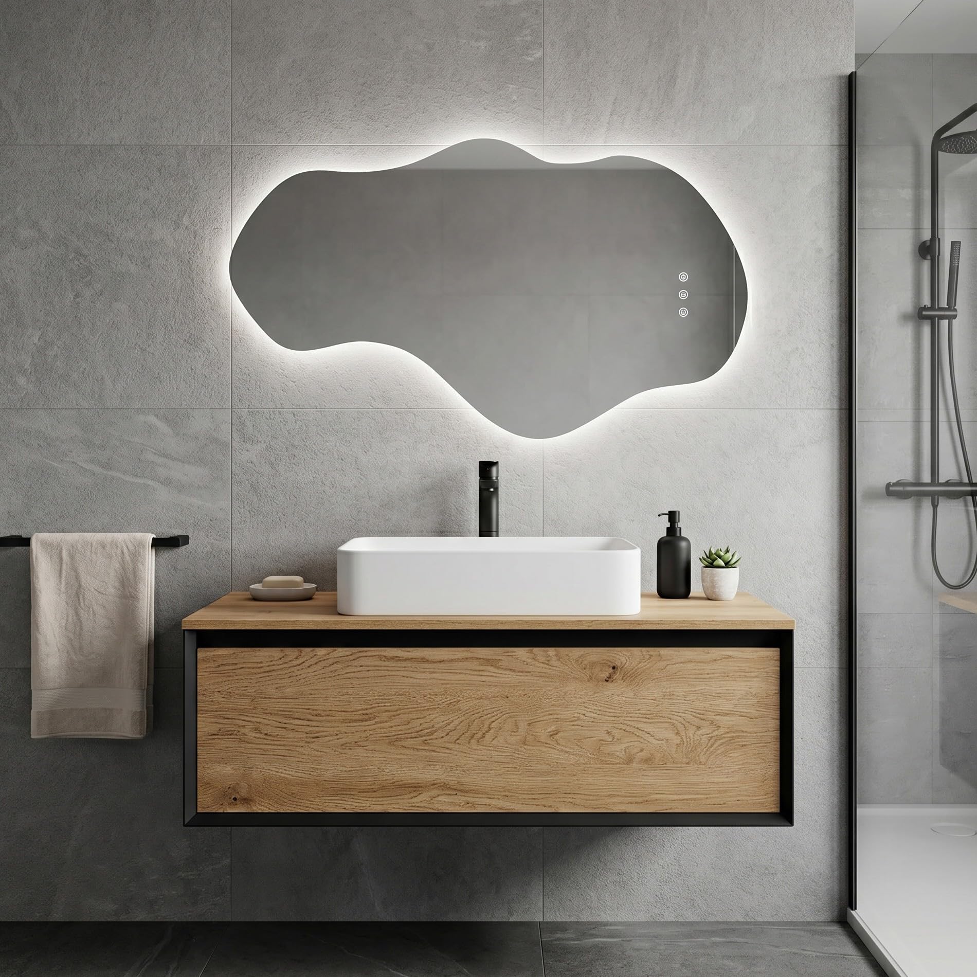 SANIVERRE Miroir LED Lumineux 60 x 100 cm réversible (2100 LMS) Tactile : antibuée + intensité et Couleur réglables - Collection Salle de Bain Onda