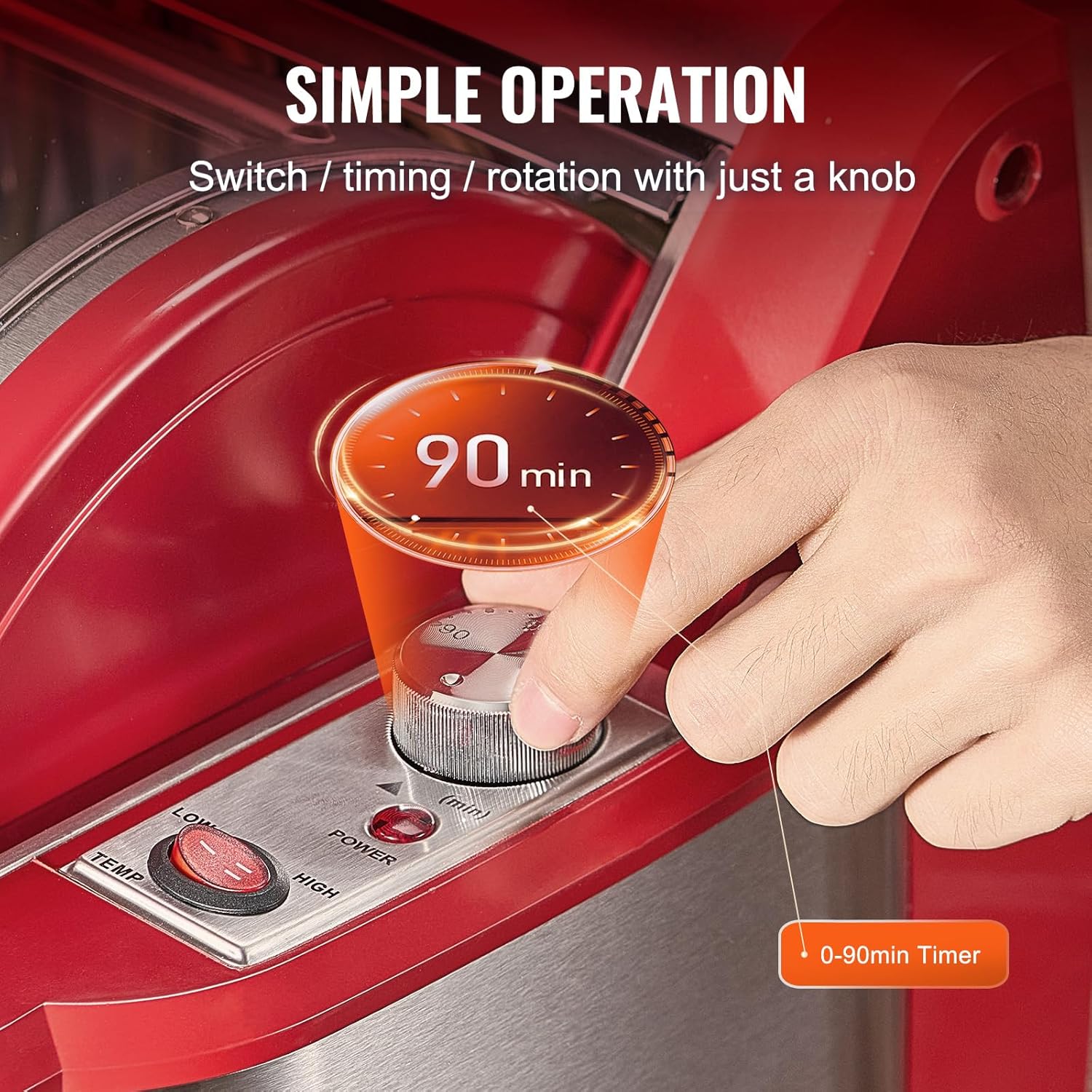 Red and Stainless Steel Electric Shawarma Grill Machine with Rotating Function