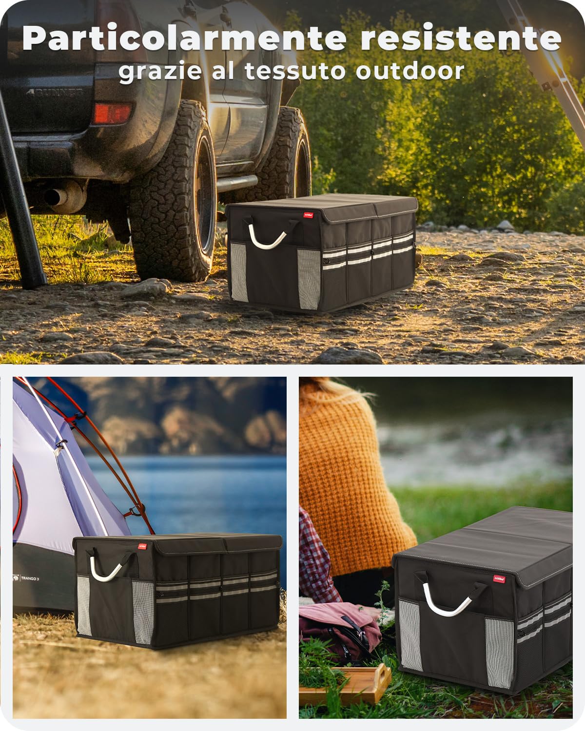achilles Cassaforte, robusta scatola pieghevole per auto con coperchio stabile, organizer per bagagliaio, borsa pieghevole per auto, cestino pieghevole, scatola di immagazzinaggio, 58 x 34 x 30 cm