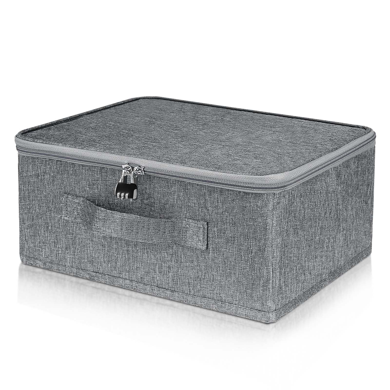 YiJiuBa Aufbewahrungsbox mit Zahlenschloss, Abschließbare Box, Aufbewahrungskorb Grau, Faltbare Boxen Aufbewahrung mit Deckel für Bettwäsche,Kleidung,Spielsachen,Medikamenten (L 40 * 30 * 21cm)