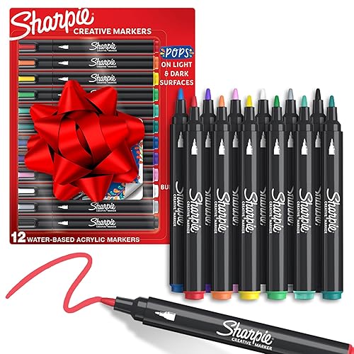 Sharpie Creative Markers, Water-Based Acrylic Markers, Bullet Tip, Assorted Colours,12 Count - Assorted - 1 count (Pack of 12)