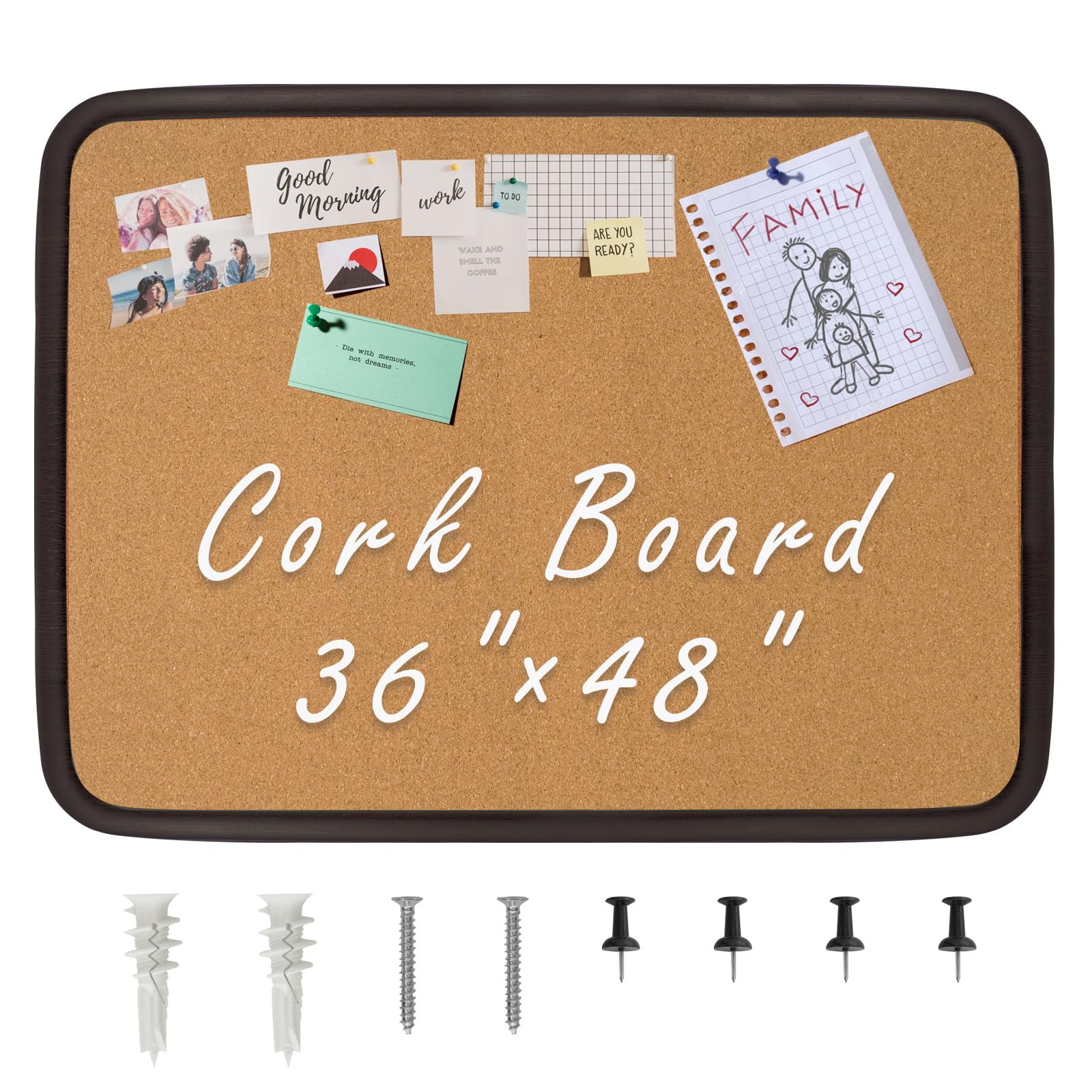 Large Cork Board for Walls with Wood Frame Bulletin Board 36" x 48" Decorative Hanging Pin Board for Office Classroom Home School Message Board or Vision Board
