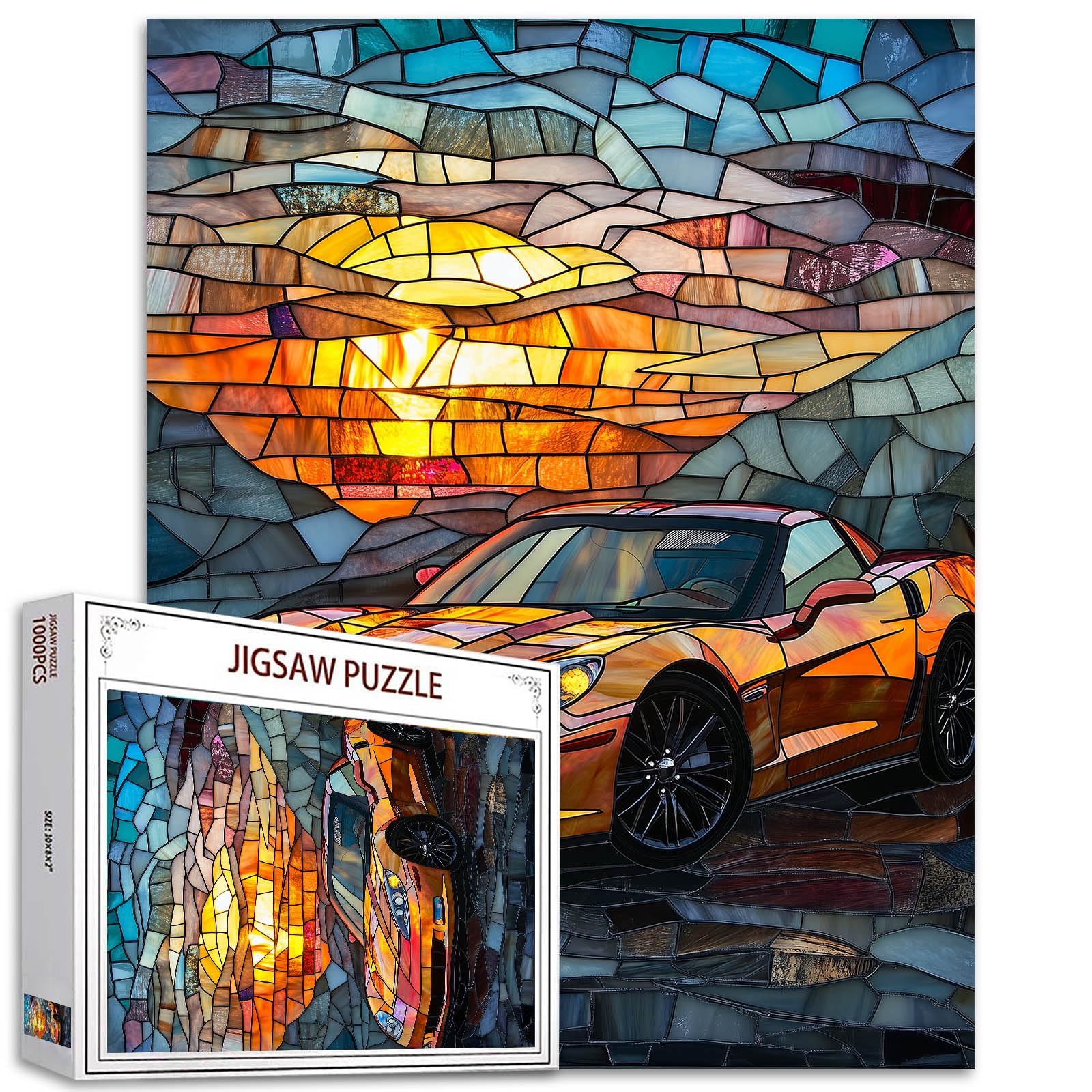 Tucocoo Stained Glass Supercar 1000 Piece Jigsaw Puzzle, 1000 Pieces, Car Puzzles for Adults & Teens, Classic Cars, Fast Cars, Challenging Puzzle, Perfect for Game Nights — image 1
