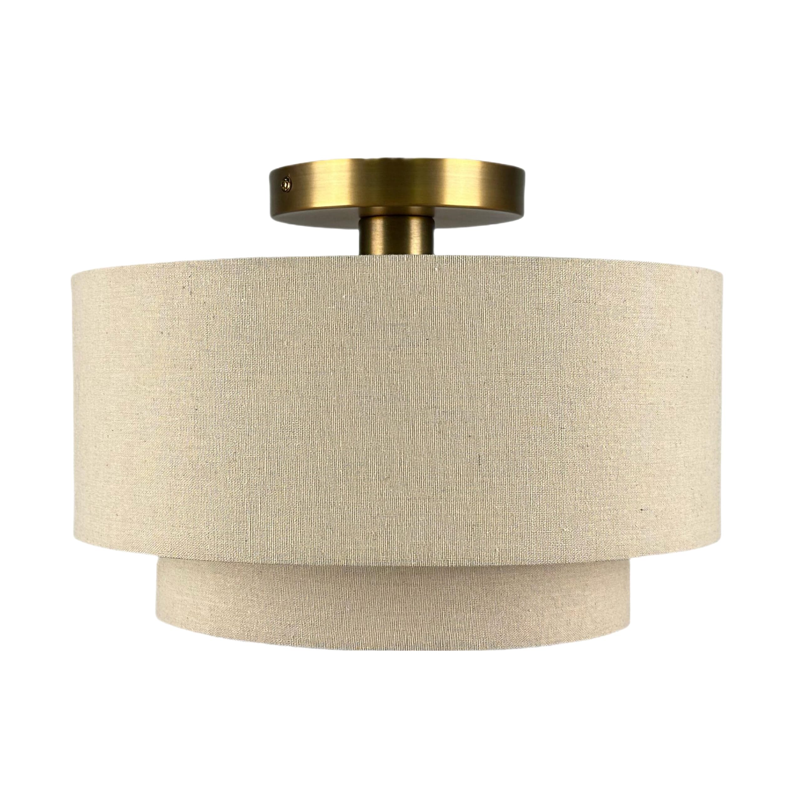 Relaxdays Deckenlampe, Leinen & Metall, HxD: 24 x 35 cm, E27, Deckenleuchte Wohnzimmer, Schlafzimmer, beige/Bronze