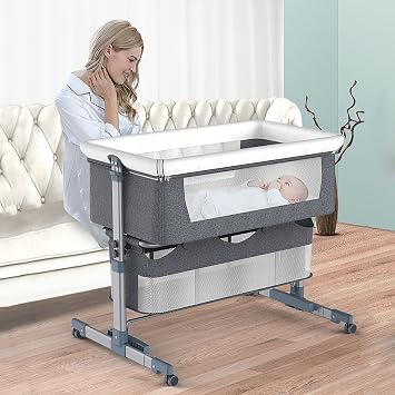 3 in 1 Baby Bassinets Bedside Sleeper with Wheels, rocking bassinet for baby, Babies Bed Side Crib,with Mattress and Mosquito Nets, Travel Bag, Portable Travel Crib for Girl Boy Infant Newborn  Color