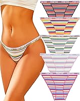 Vista 1 de FINETOO Ropa interior de algodón de corte alto para mujer, bragas de bikini lindas a rayas, hipster, atrevidas, sexy, paquete S-XL
