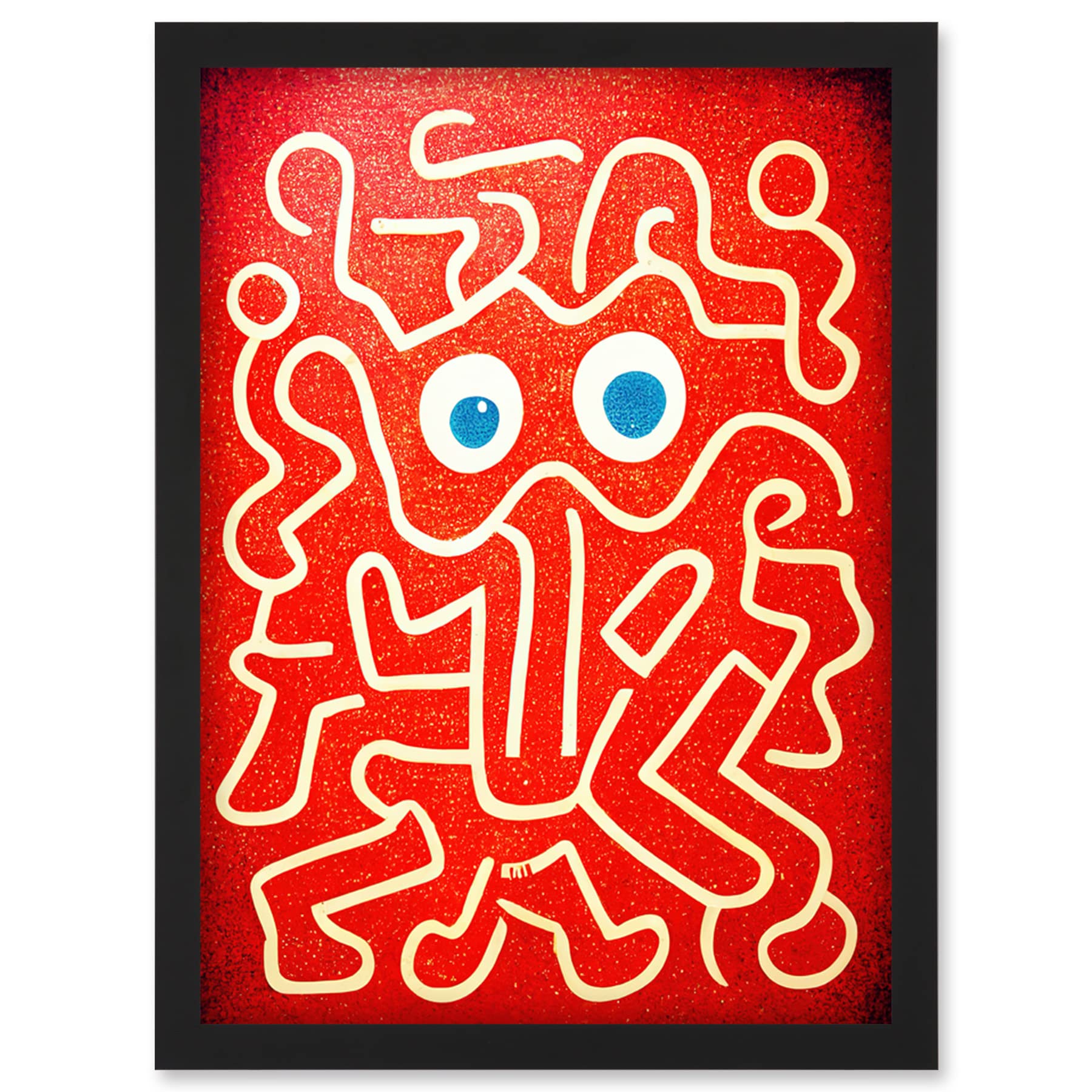 Artery8 Line Drawing On Red With Googly Eyes Wall Art PrintA4 Size from B&Q