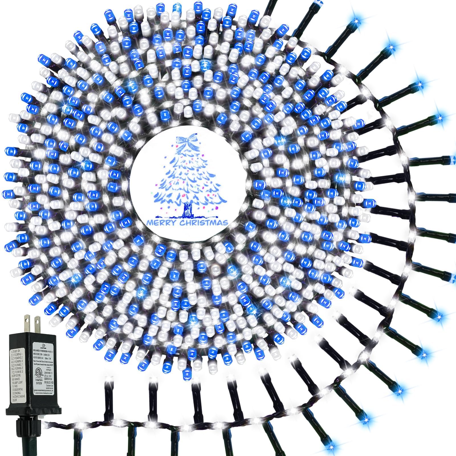 800 LED Christmas Tree Lights, Flowing Twinkling Cluster Lights Outdoor
