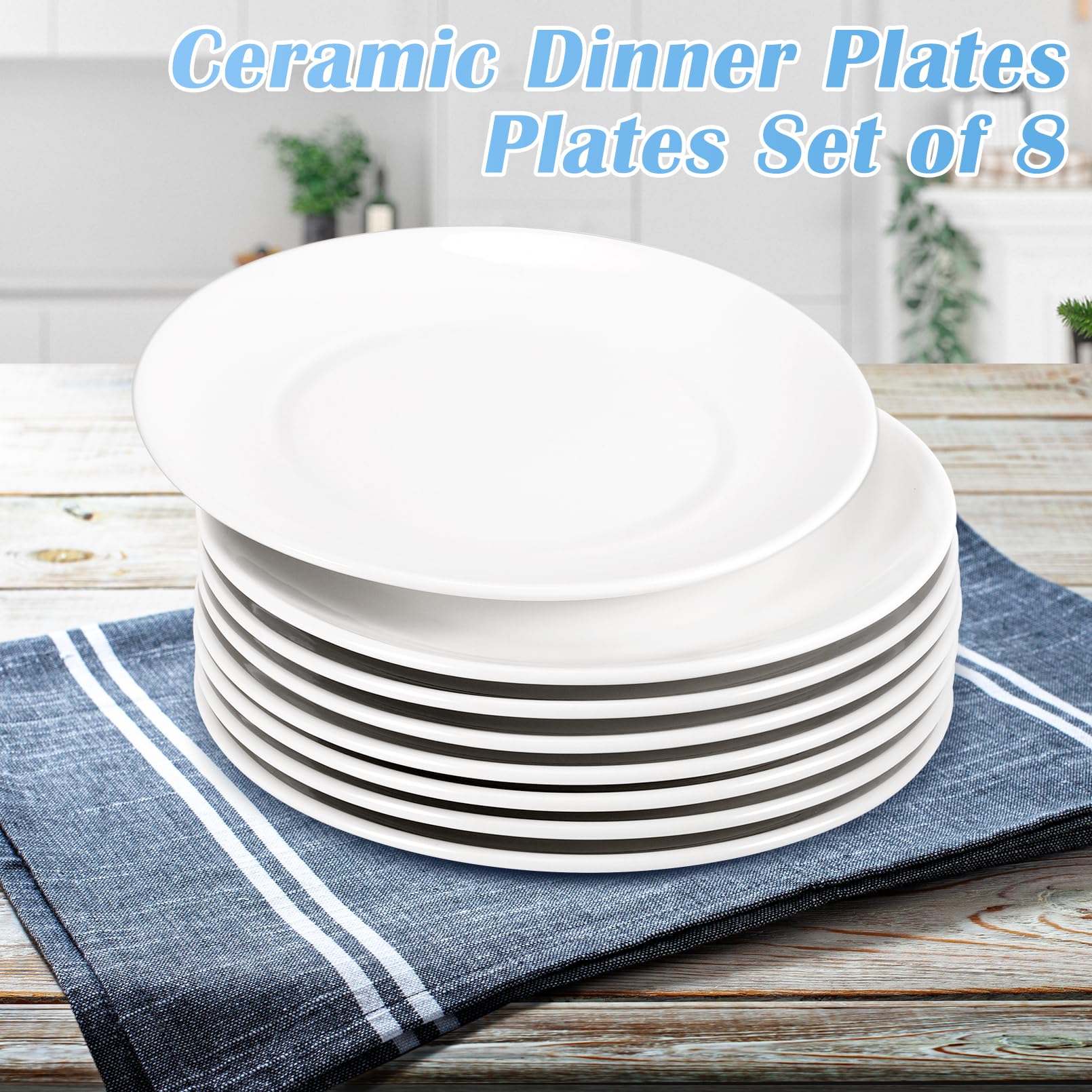 Lot de 8 assiettes rondes en céramique, 25,4 cm, assiettes à dessert, assiettes à petit-déjeuner, assiettes à gâteau, assiettes à salade, empilables, robustes, pour pâtes, pain, plats