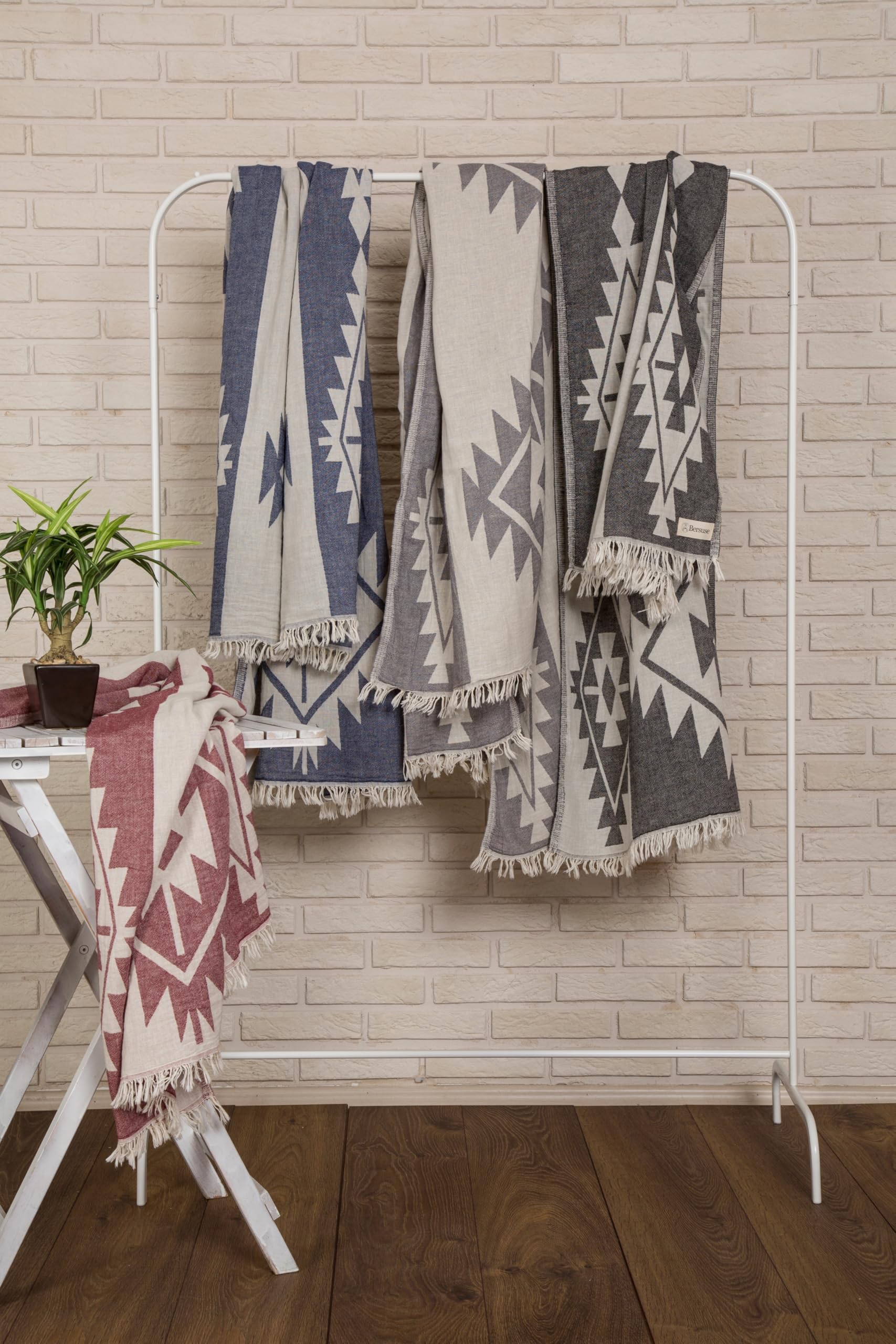 Bersuse Turkish Peshtemal Towels - Set Of 3, 100% Cotton, 37\"x70\", OEKO-TEX, Quick-Dry For Beach, Bath, Travel