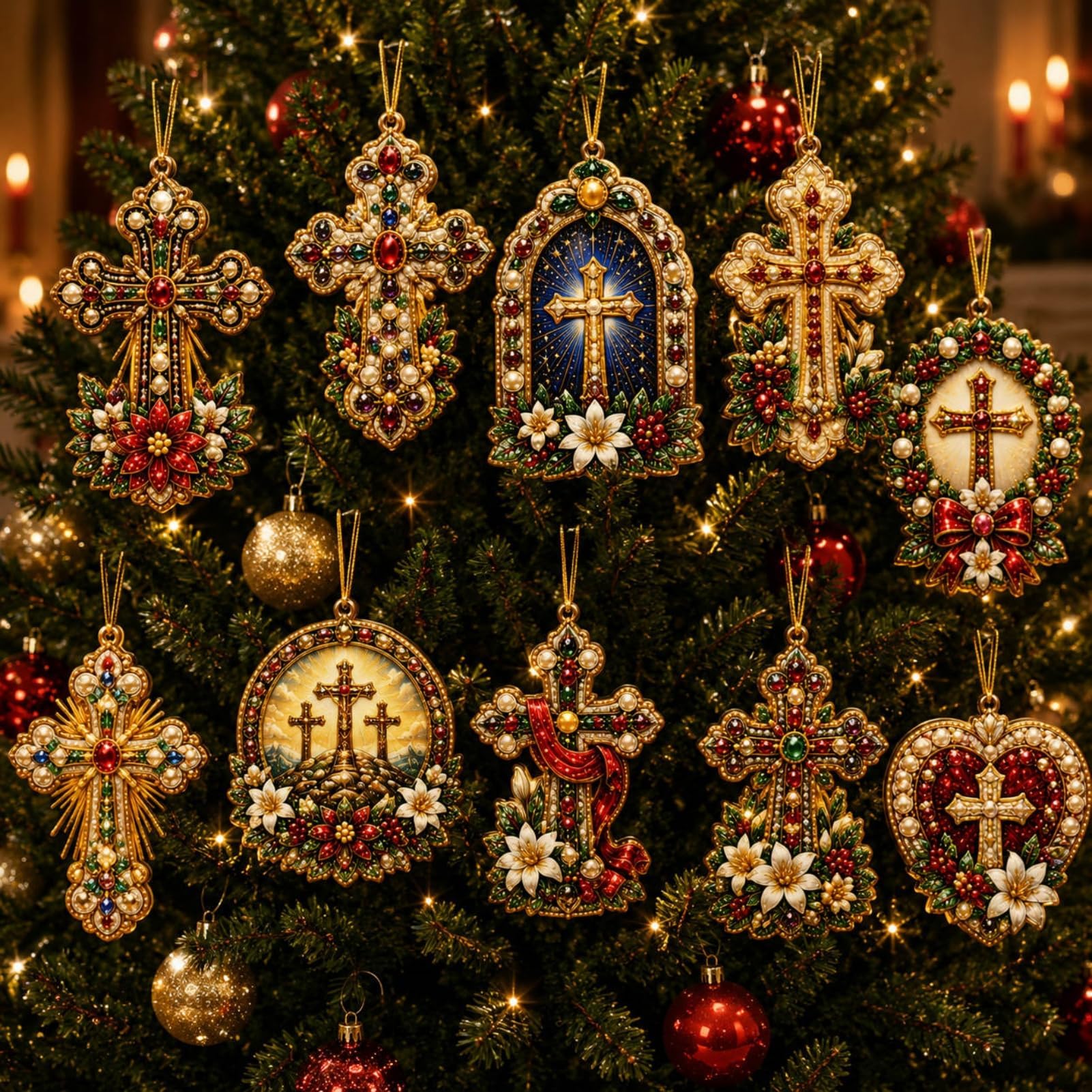 Christmas Diamond Painting Kit, 10 PCS Pearl Art Acrylic Hanging Ornaments