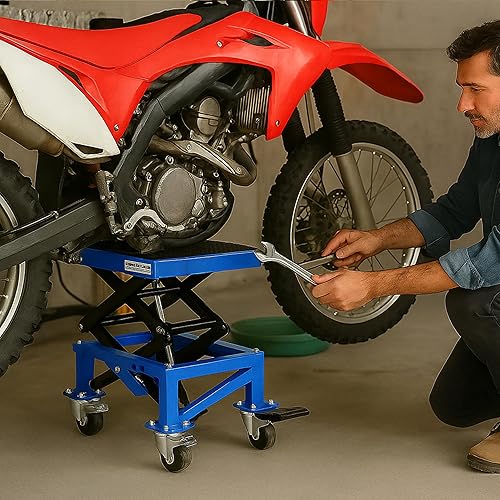 Miniatura 3 de Gato hidráulico de tijera para motocicleta de 300 libras, escalón de pie con 4 ruedas para motocicletas de cross pequeñas, soporte de gato