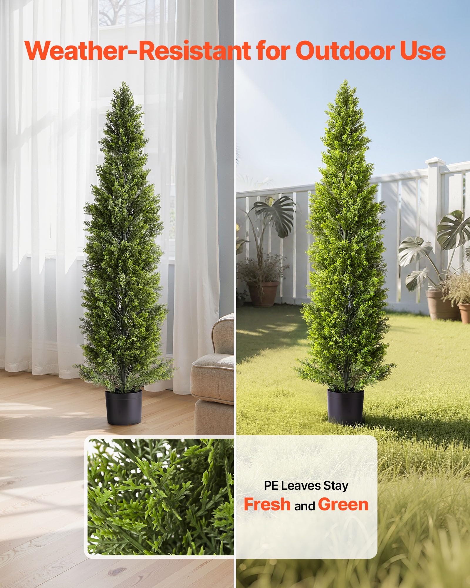 VEVOR Alberi di Cedro Artificiali Topiari, 2 Set da 1524 mm, Arbusti di Pino Finto, Piante Finte di Seta dall'Aspetto Reale, Facile da Montare per Decorare Portico Anteriore, Patio Esterno, Giardino