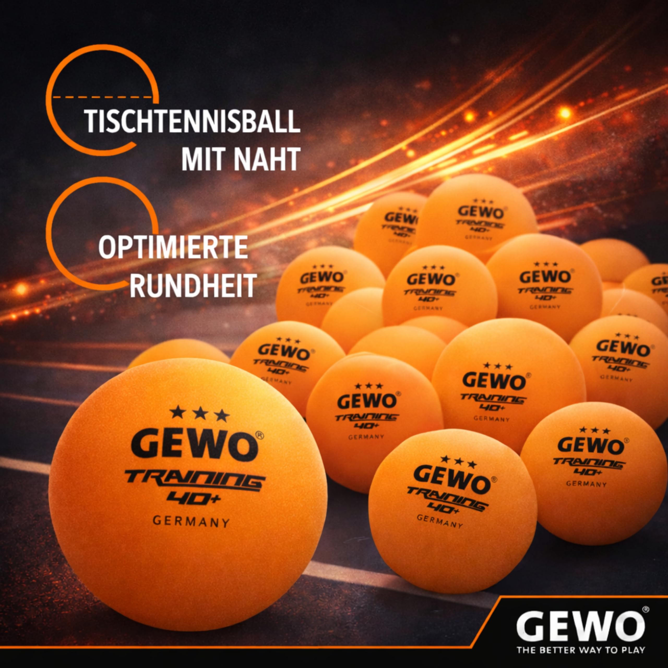 GEWO Pelotas de Ping Pong Training 40+ 3 Estrellas ABS Plástico Diámetro 40 mm